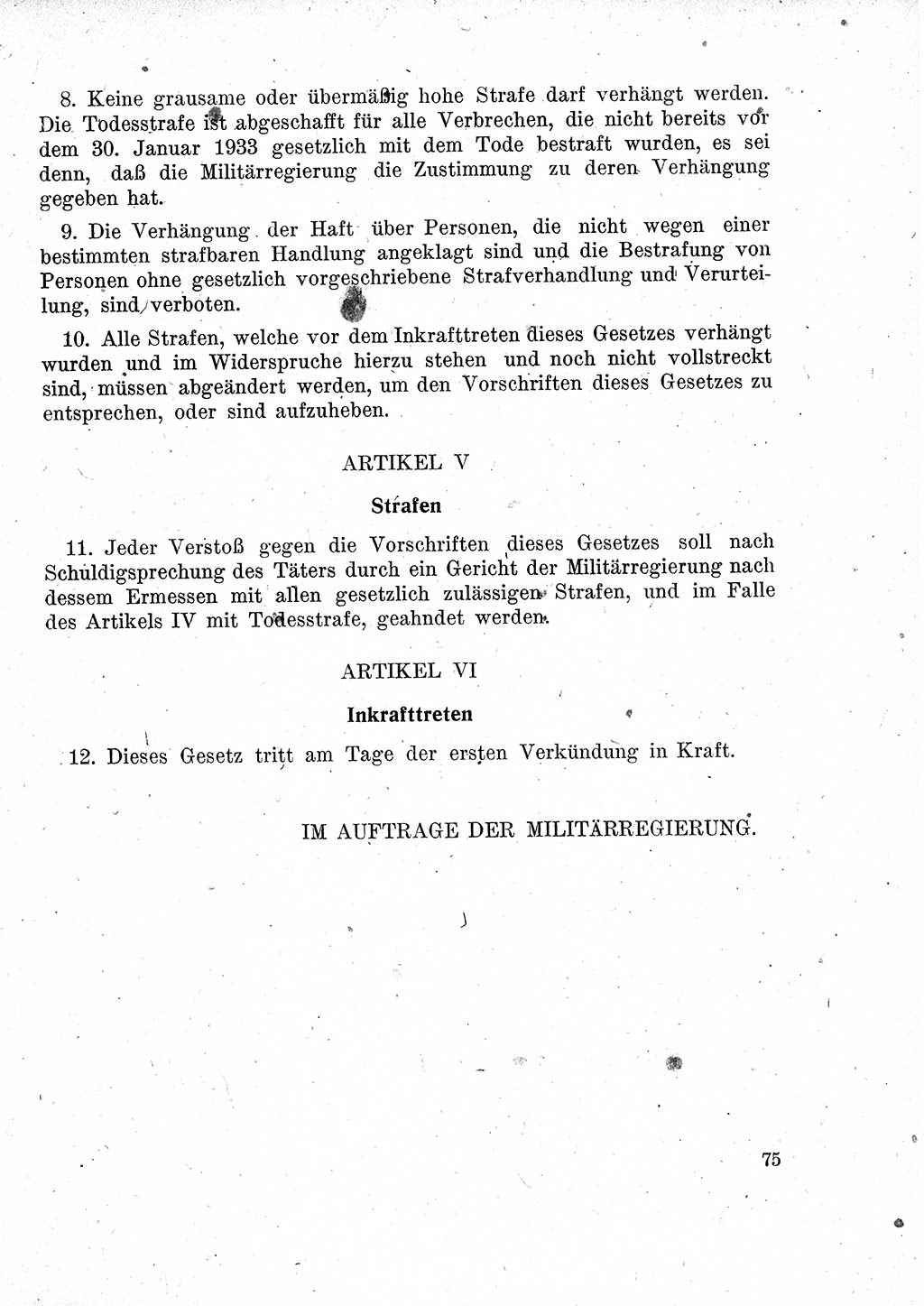 Das Recht der Besatzungsmacht (Deutschland), Proklamationen, Deklerationen, Verordnungen, Gesetze und Bekanntmachungen 1947, Seite 75 (R. Bes. Dtl. 1947, S. 75)