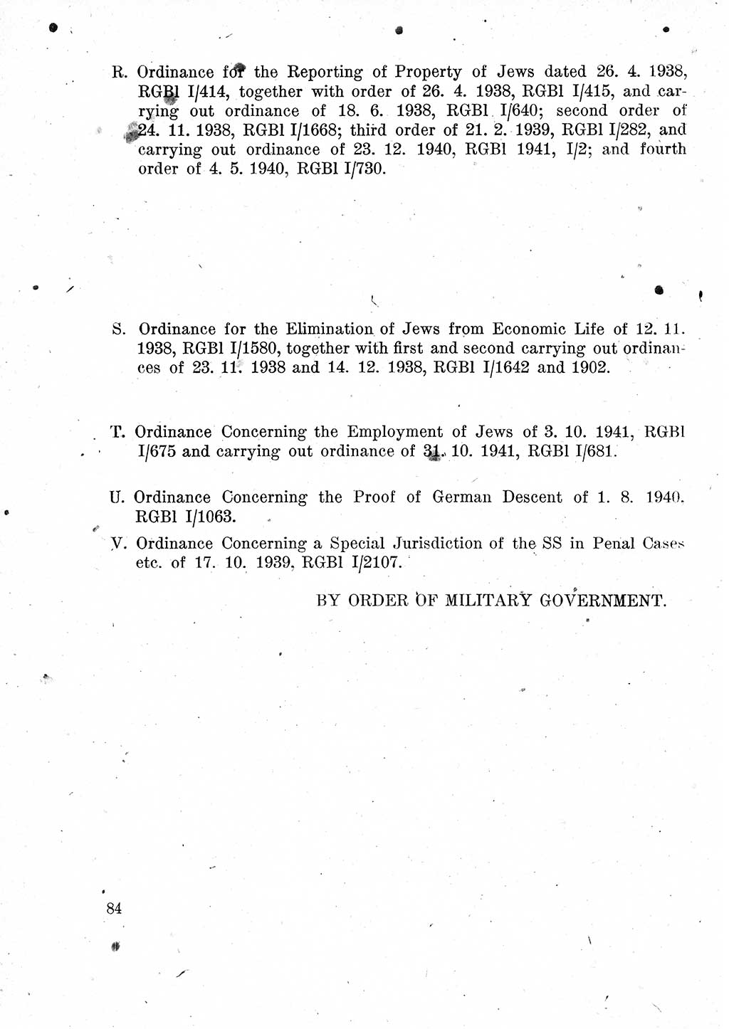 Das Recht der Besatzungsmacht (Deutschland), Proklamationen, Deklerationen, Verordnungen, Gesetze und Bekanntmachungen 1947, Seite 84 (R. Bes. Dtl. 1947, S. 84)