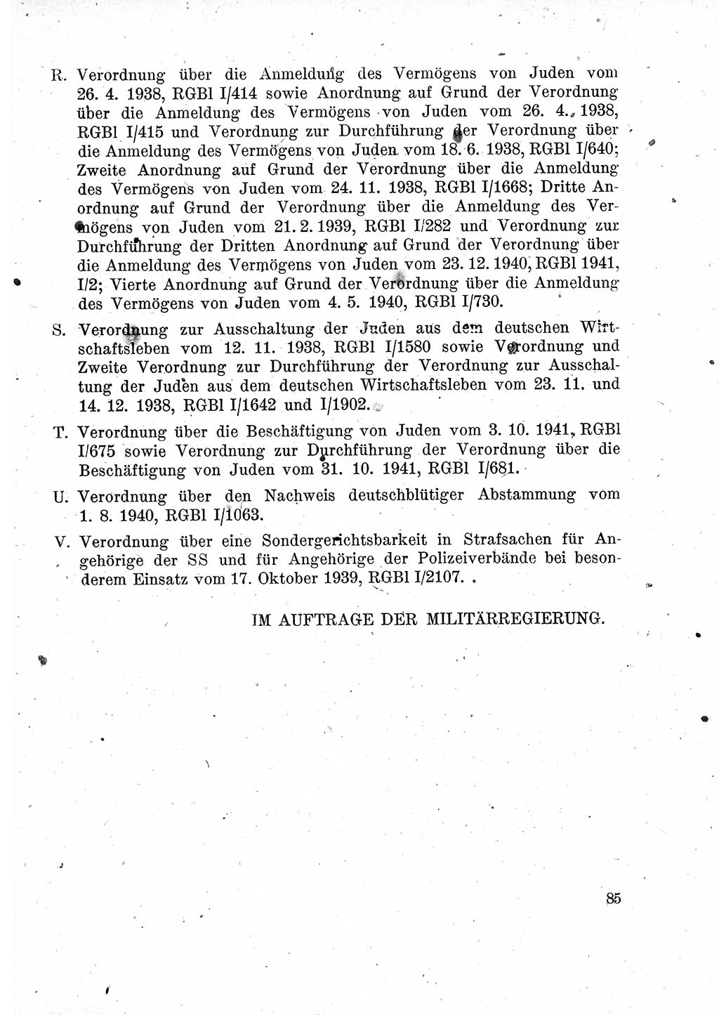 Das Recht der Besatzungsmacht (Deutschland), Proklamationen, Deklerationen, Verordnungen, Gesetze und Bekanntmachungen 1947, Seite 85 (R. Bes. Dtl. 1947, S. 85)