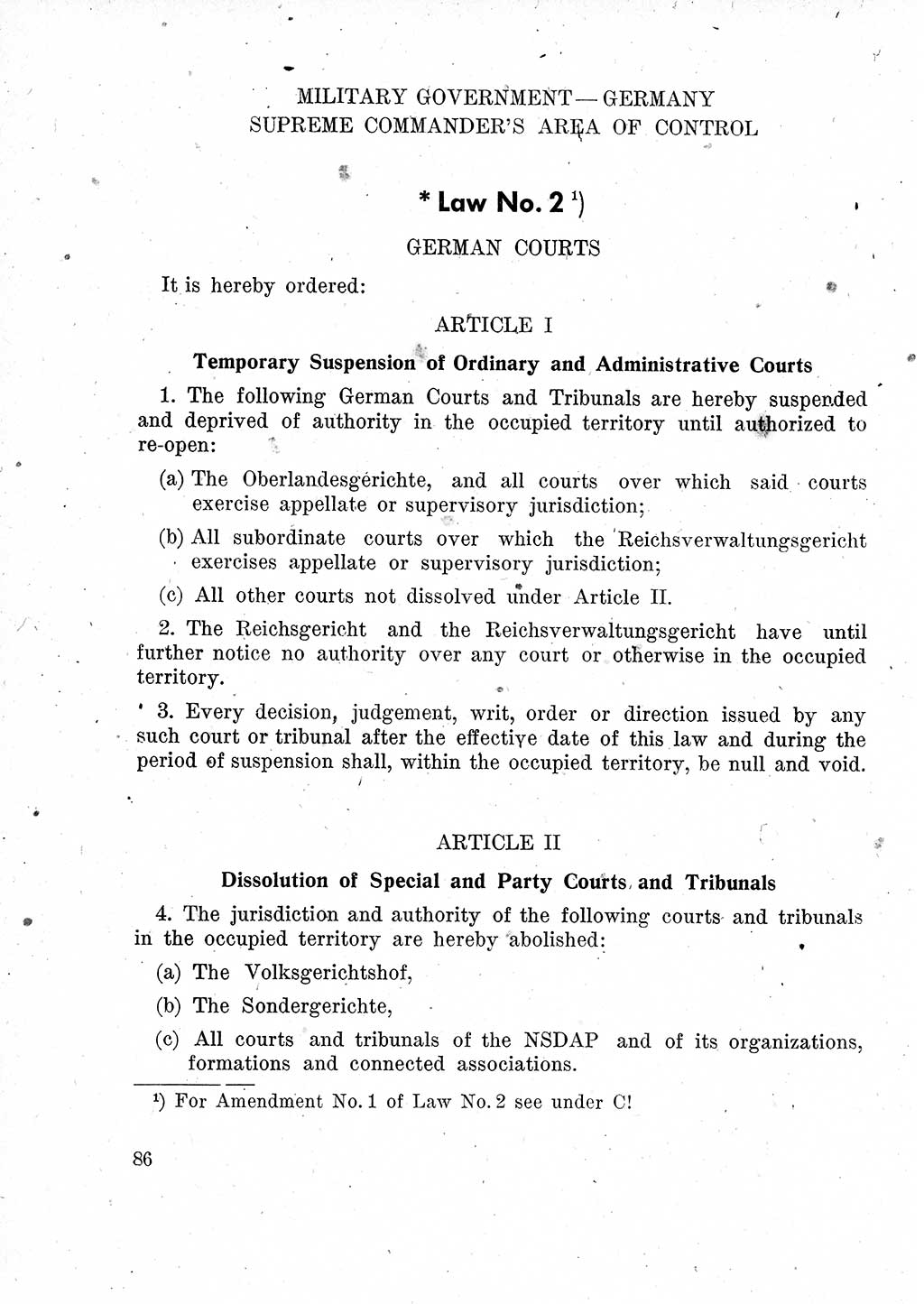 Das Recht der Besatzungsmacht (Deutschland), Proklamationen, Deklerationen, Verordnungen, Gesetze und Bekanntmachungen 1947, Seite 86 (R. Bes. Dtl. 1947, S. 86)