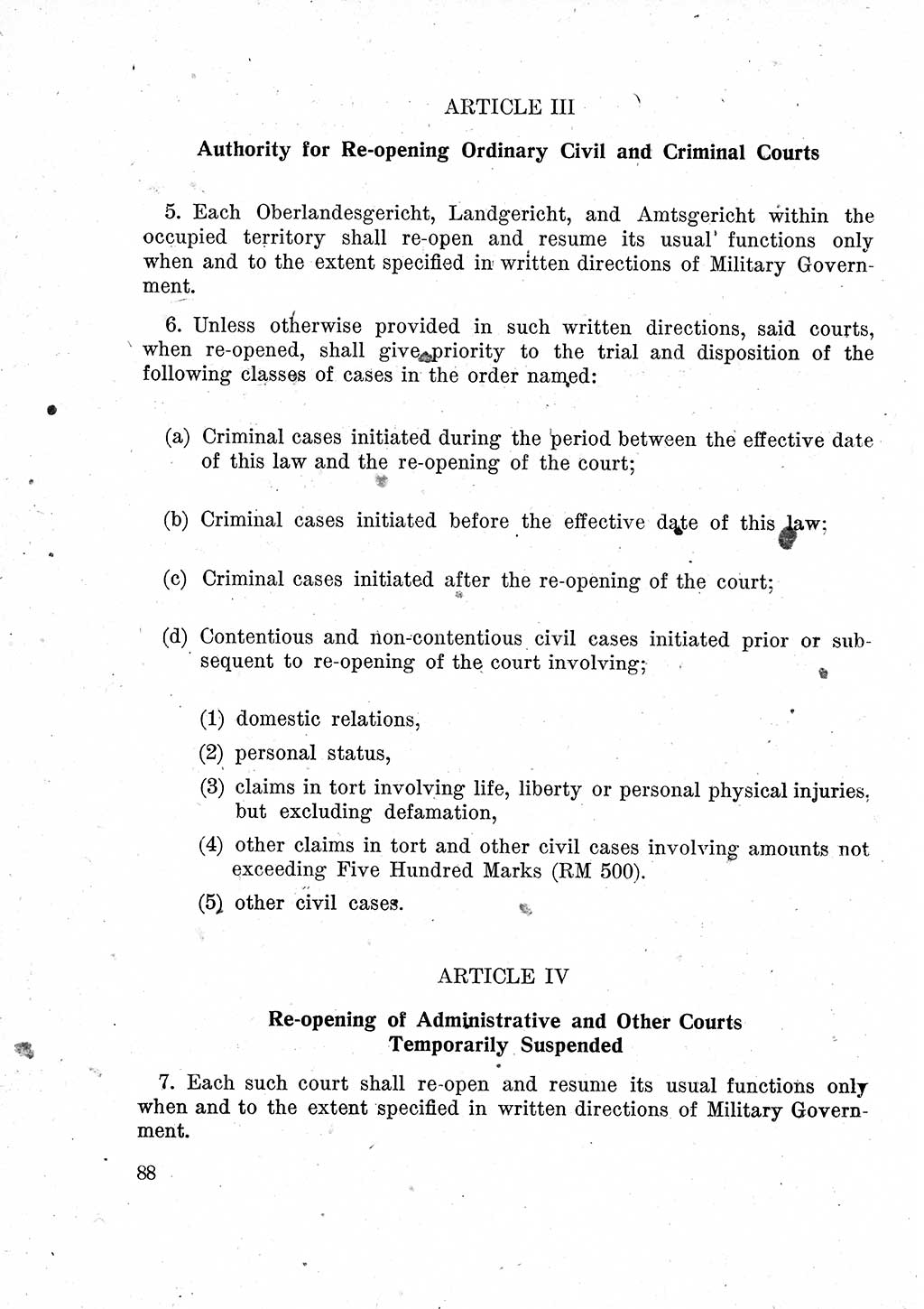 Das Recht der Besatzungsmacht (Deutschland), Proklamationen, Deklerationen, Verordnungen, Gesetze und Bekanntmachungen 1947, Seite 88 (R. Bes. Dtl. 1947, S. 88)