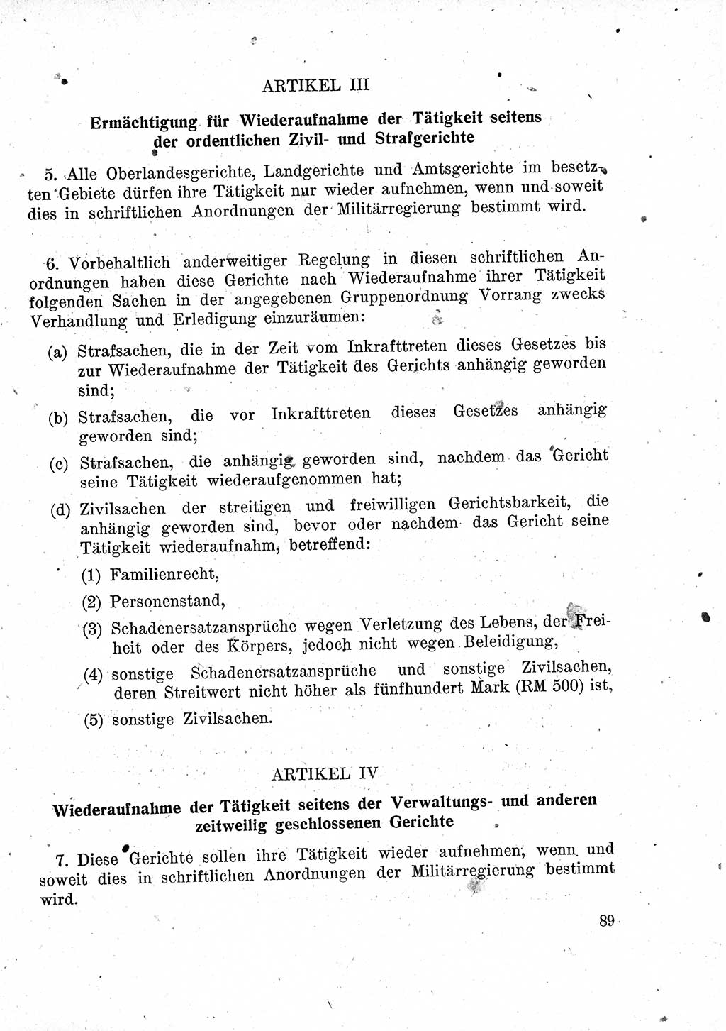 Das Recht der Besatzungsmacht (Deutschland), Proklamationen, Deklerationen, Verordnungen, Gesetze und Bekanntmachungen 1947, Seite 89 (R. Bes. Dtl. 1947, S. 89)