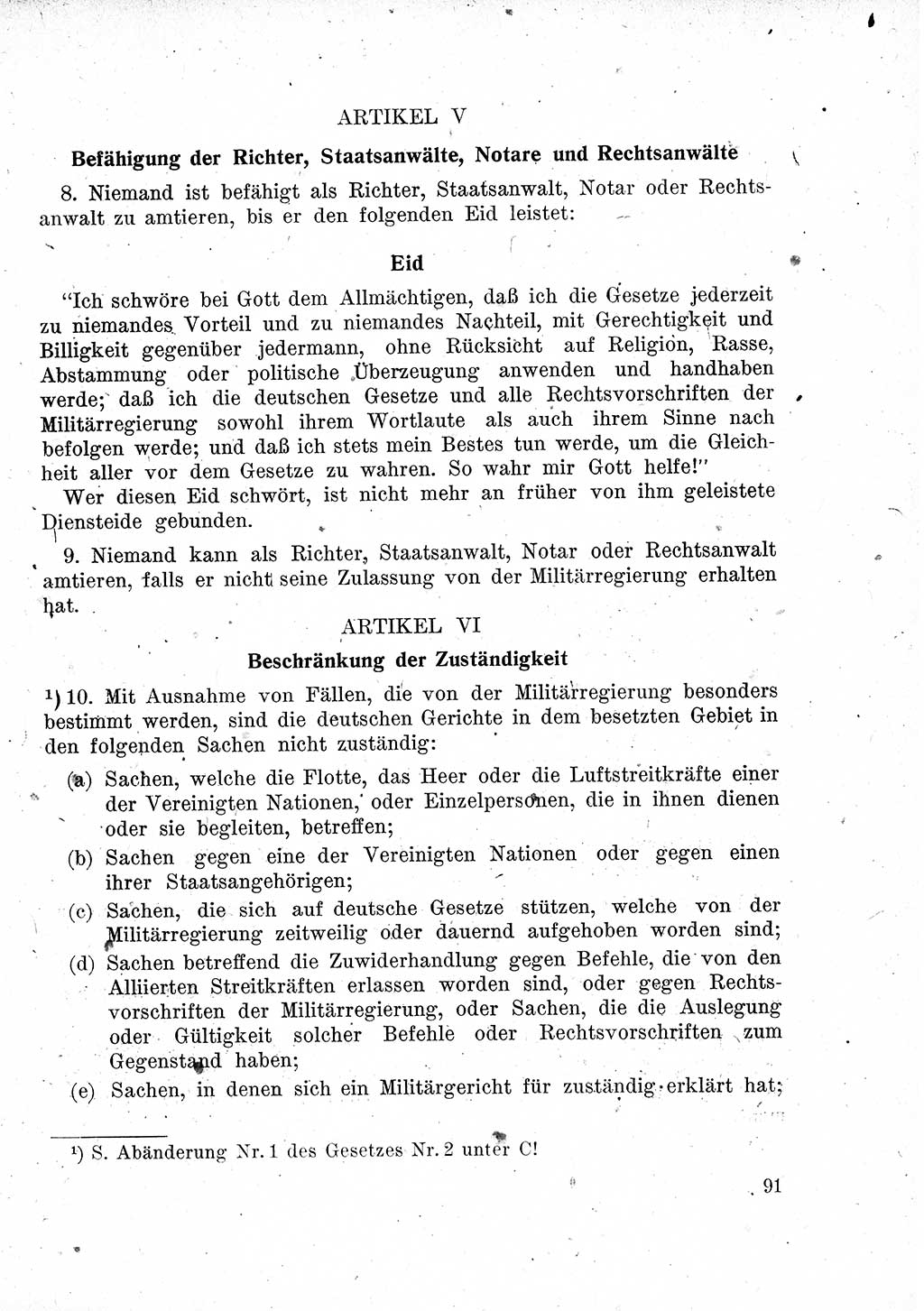 Das Recht der Besatzungsmacht (Deutschland), Proklamationen, Deklerationen, Verordnungen, Gesetze und Bekanntmachungen 1947, Seite 91 (R. Bes. Dtl. 1947, S. 91)