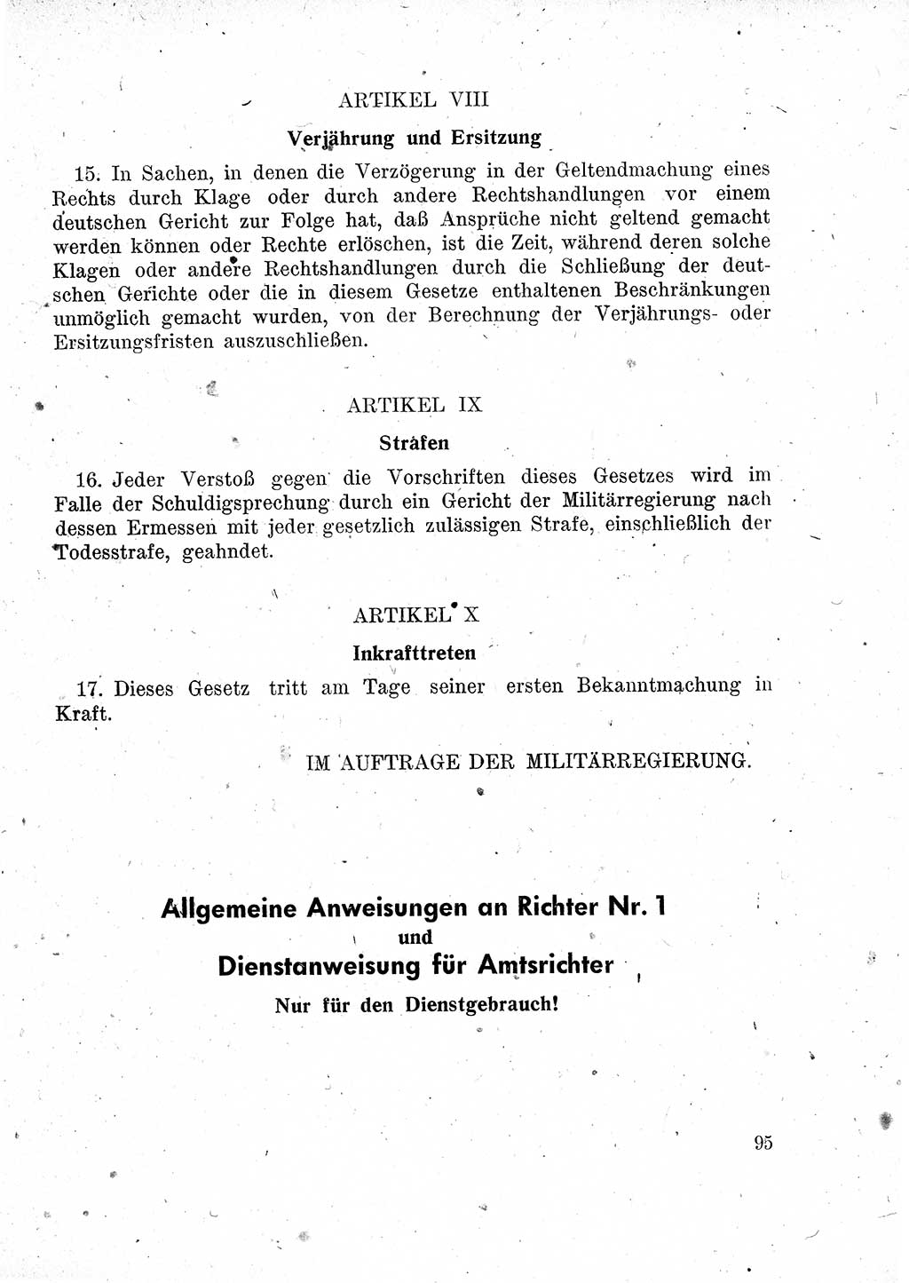 Das Recht der Besatzungsmacht (Deutschland), Proklamationen, Deklerationen, Verordnungen, Gesetze und Bekanntmachungen 1947, Seite 95 (R. Bes. Dtl. 1947, S. 95)