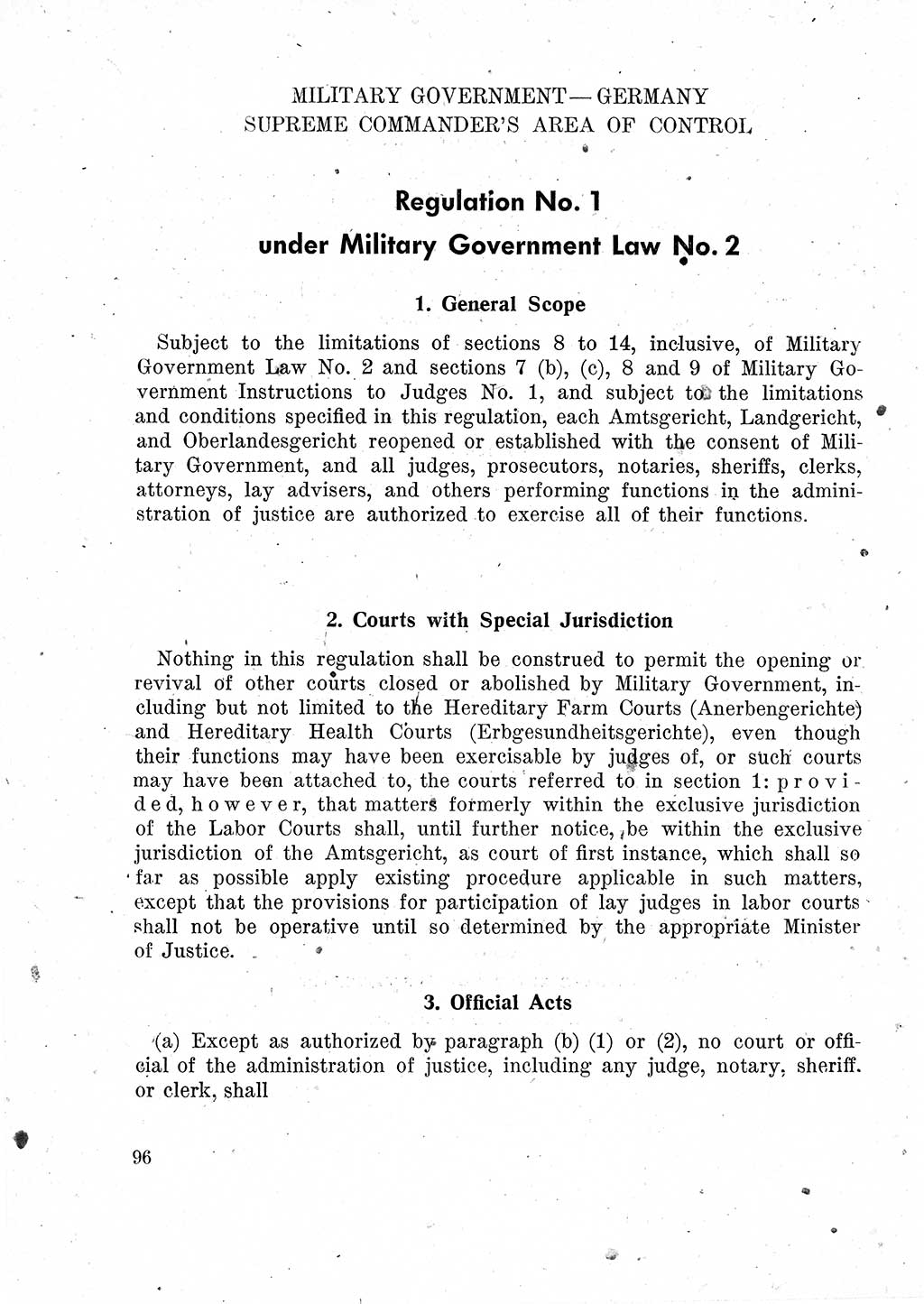 Das Recht der Besatzungsmacht (Deutschland), Proklamationen, Deklerationen, Verordnungen, Gesetze und Bekanntmachungen 1947, Seite 96 (R. Bes. Dtl. 1947, S. 96)