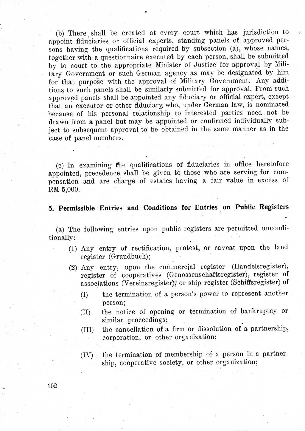 Das Recht der Besatzungsmacht (Deutschland), Proklamationen, Deklerationen, Verordnungen, Gesetze und Bekanntmachungen 1947, Seite 102 (R. Bes. Dtl. 1947, S. 102)