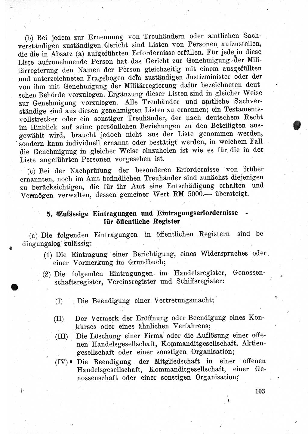 Das Recht der Besatzungsmacht (Deutschland), Proklamationen, Deklerationen, Verordnungen, Gesetze und Bekanntmachungen 1947, Seite 103 (R. Bes. Dtl. 1947, S. 103)