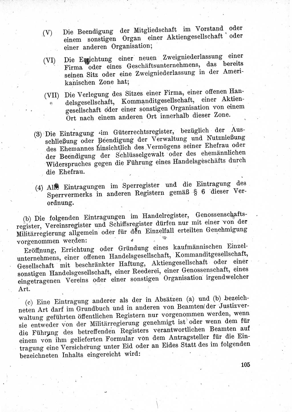Das Recht der Besatzungsmacht (Deutschland), Proklamationen, Deklerationen, Verordnungen, Gesetze und Bekanntmachungen 1947, Seite 105 (R. Bes. Dtl. 1947, S. 105)