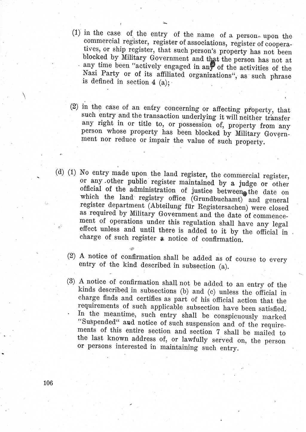 Das Recht der Besatzungsmacht (Deutschland), Proklamationen, Deklerationen, Verordnungen, Gesetze und Bekanntmachungen 1947, Seite 106 (R. Bes. Dtl. 1947, S. 106)