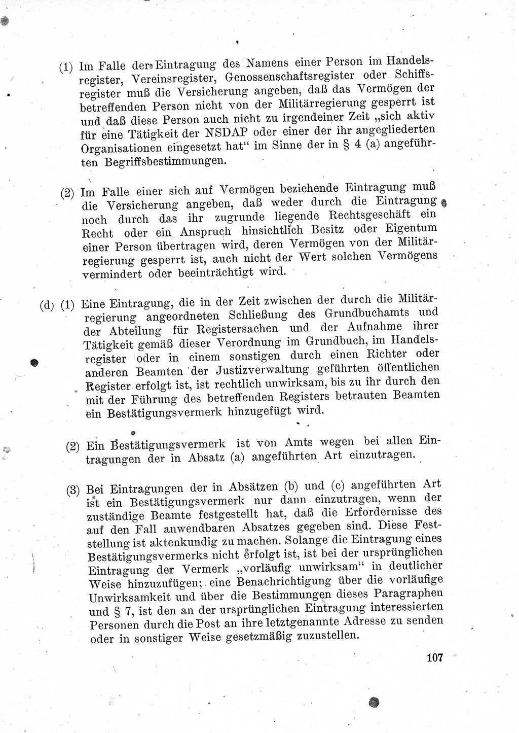 Das Recht der Besatzungsmacht (Deutschland), Proklamationen, Deklerationen, Verordnungen, Gesetze und Bekanntmachungen 1947, Seite 107 (R. Bes. Dtl. 1947, S. 107)