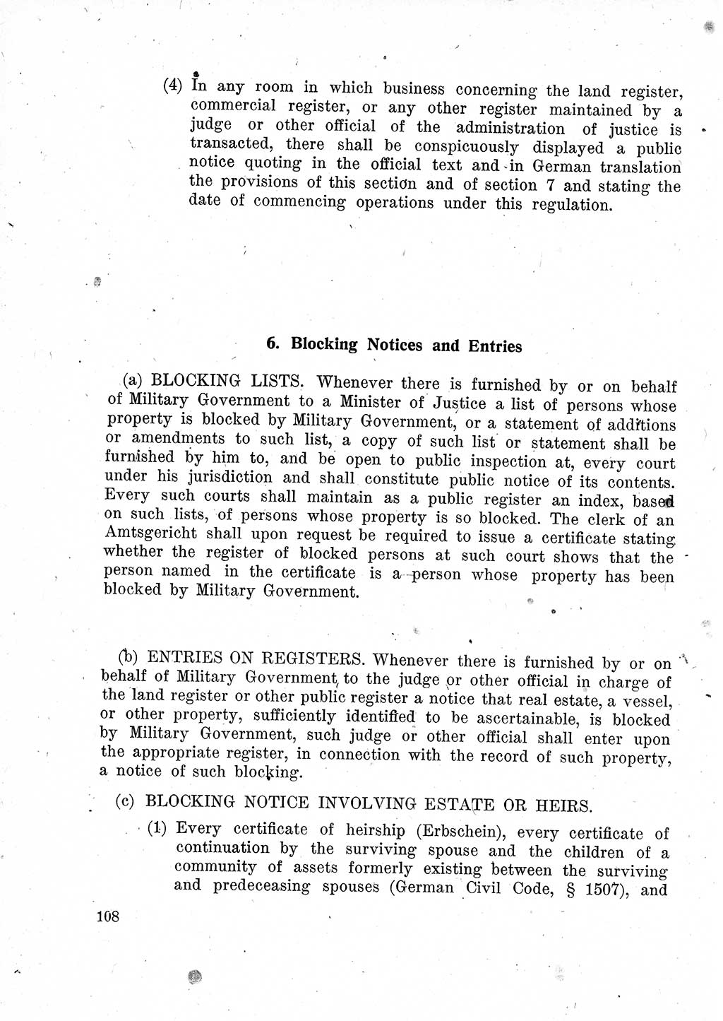 Das Recht der Besatzungsmacht (Deutschland), Proklamationen, Deklerationen, Verordnungen, Gesetze und Bekanntmachungen 1947, Seite 108 (R. Bes. Dtl. 1947, S. 108)