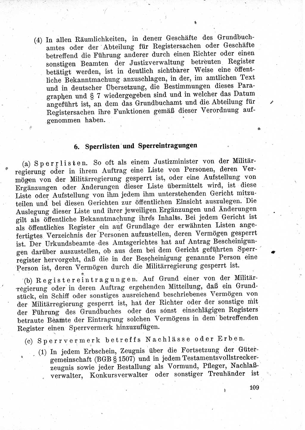 Das Recht der Besatzungsmacht (Deutschland), Proklamationen, Deklerationen, Verordnungen, Gesetze und Bekanntmachungen 1947, Seite 109 (R. Bes. Dtl. 1947, S. 109)