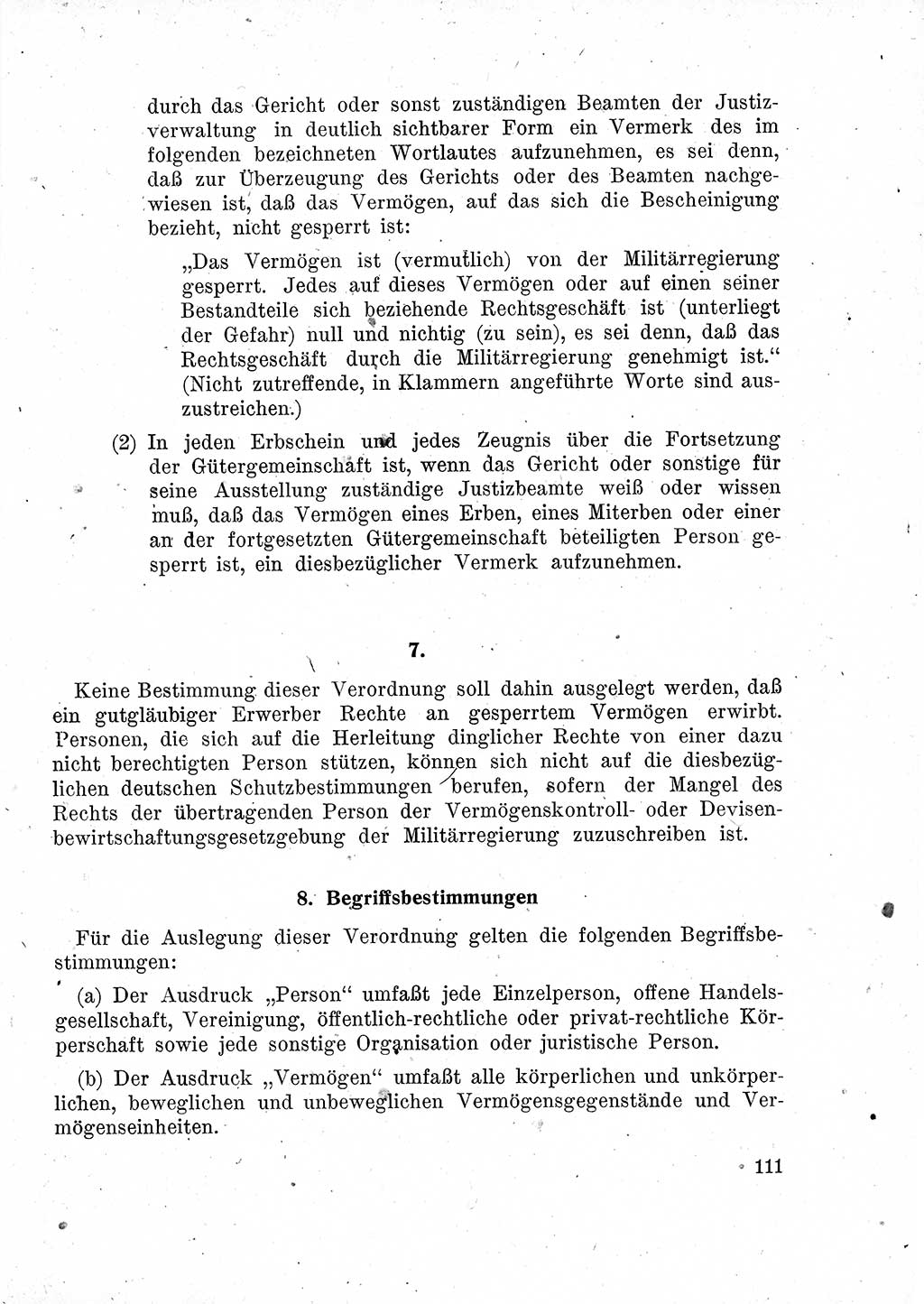 Das Recht der Besatzungsmacht (Deutschland), Proklamationen, Deklerationen, Verordnungen, Gesetze und Bekanntmachungen 1947, Seite 111 (R. Bes. Dtl. 1947, S. 111)