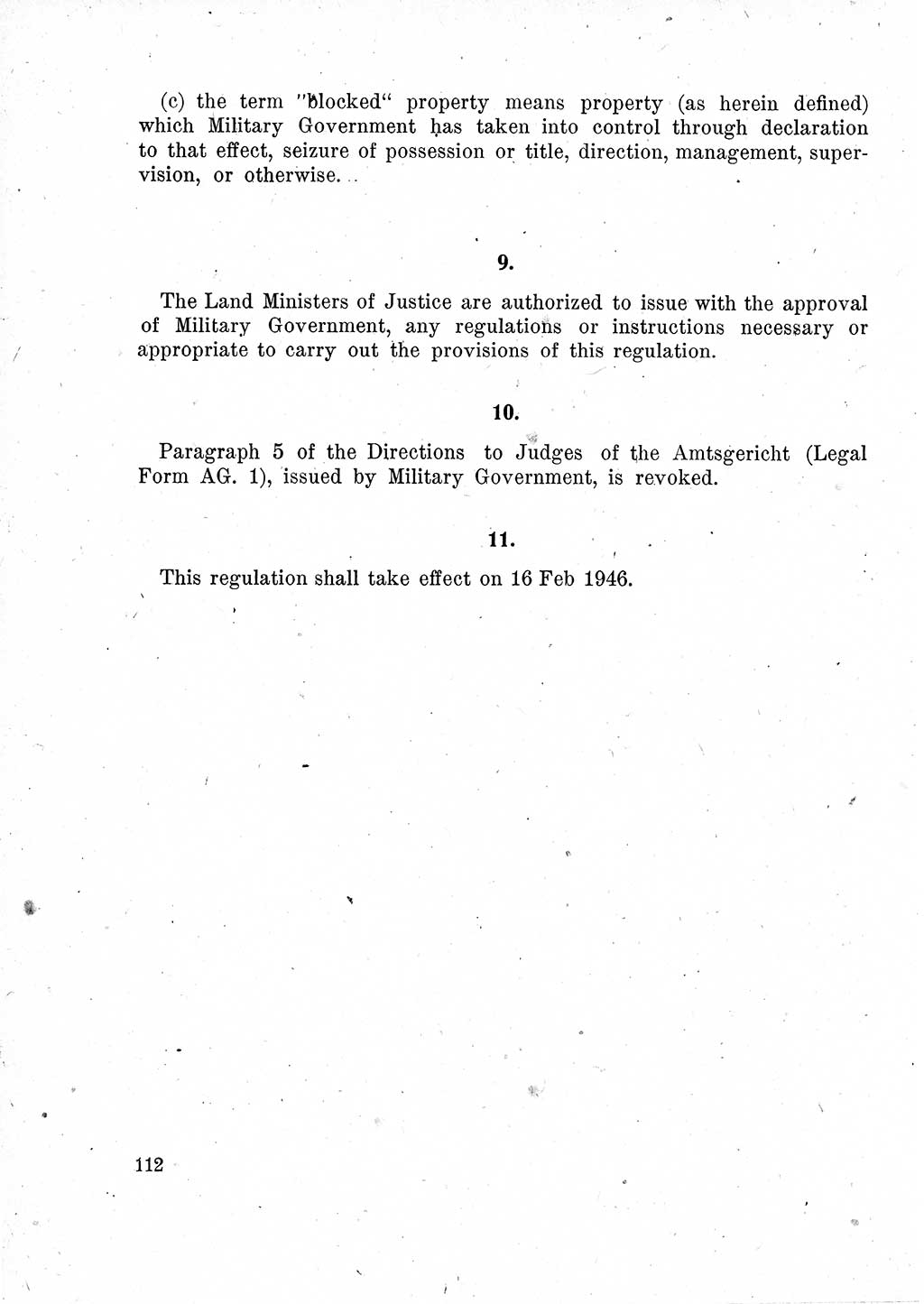 Das Recht der Besatzungsmacht (Deutschland), Proklamationen, Deklerationen, Verordnungen, Gesetze und Bekanntmachungen 1947, Seite 112 (R. Bes. Dtl. 1947, S. 112)
