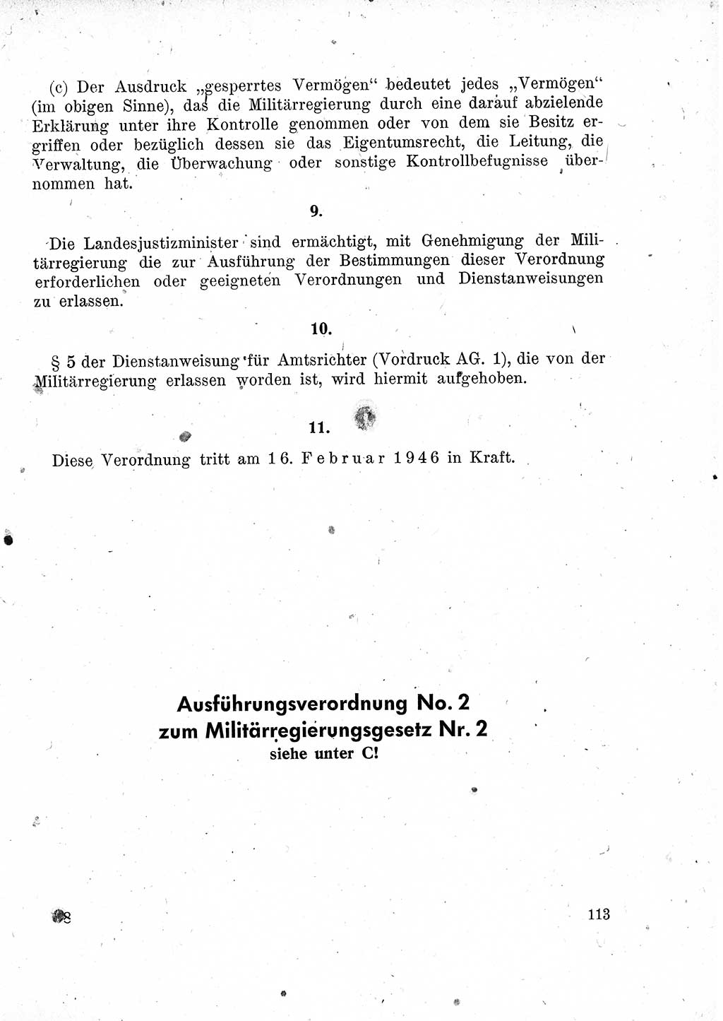 Das Recht der Besatzungsmacht (Deutschland), Proklamationen, Deklerationen, Verordnungen, Gesetze und Bekanntmachungen 1947, Seite 113 (R. Bes. Dtl. 1947, S. 113)