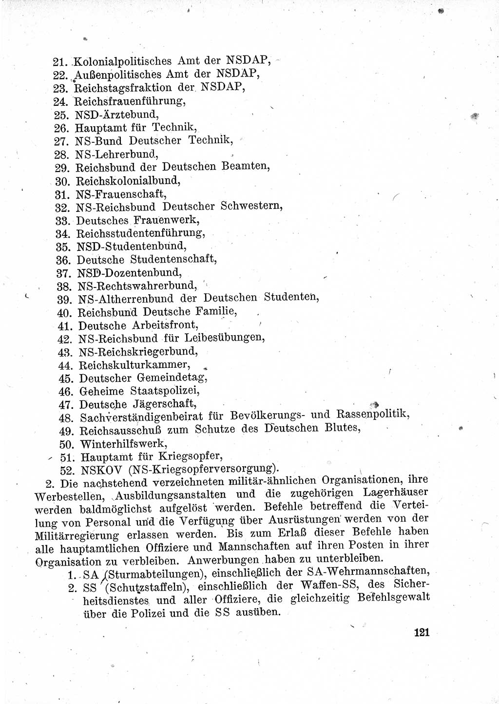Das Recht der Besatzungsmacht (Deutschland), Proklamationen, Deklerationen, Verordnungen, Gesetze und Bekanntmachungen 1947, Seite 121 (R. Bes. Dtl. 1947, S. 121)