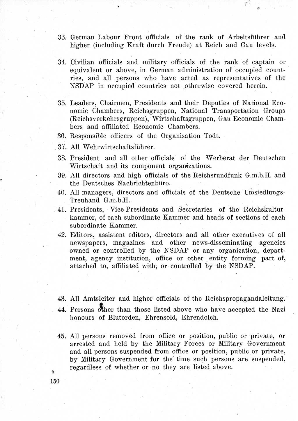 Das Recht der Besatzungsmacht (Deutschland), Proklamationen, Deklerationen, Verordnungen, Gesetze und Bekanntmachungen 1947, Seite 150 (R. Bes. Dtl. 1947, S. 150)