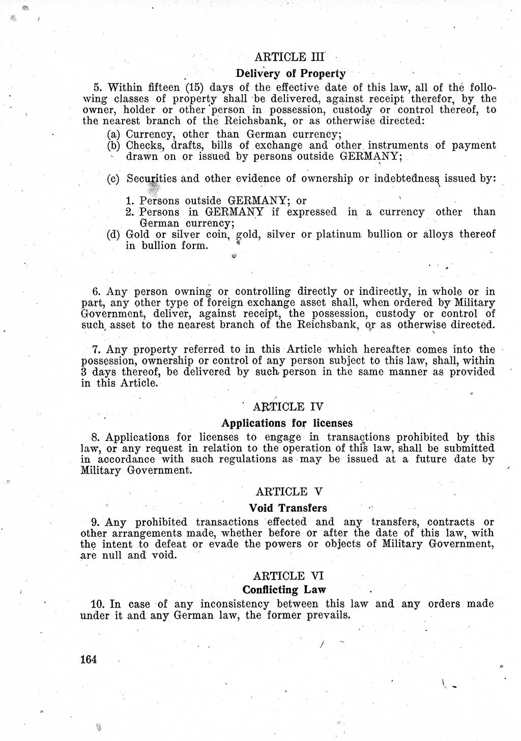 Das Recht der Besatzungsmacht (Deutschland), Proklamationen, Deklerationen, Verordnungen, Gesetze und Bekanntmachungen 1947, Seite 164 (R. Bes. Dtl. 1947, S. 164)