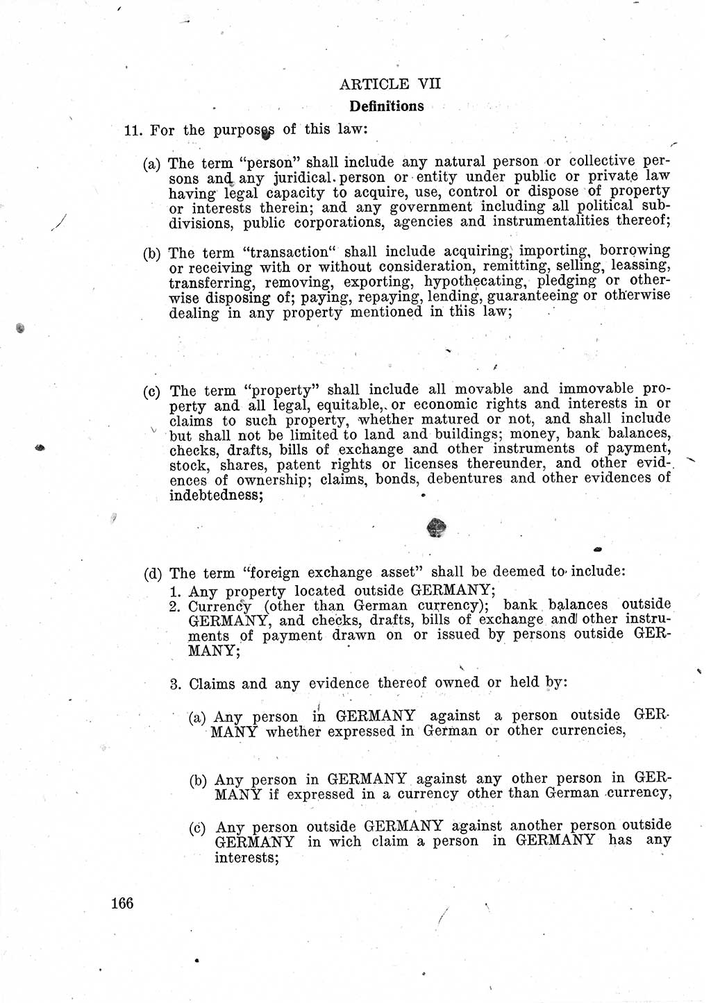 Das Recht der Besatzungsmacht (Deutschland), Proklamationen, Deklerationen, Verordnungen, Gesetze und Bekanntmachungen 1947, Seite 166 (R. Bes. Dtl. 1947, S. 166)