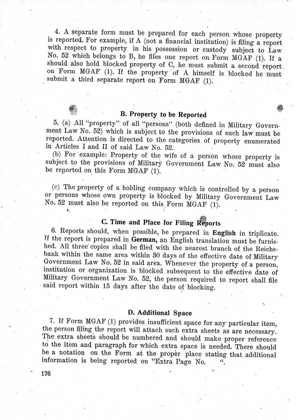 Das Recht der Besatzungsmacht (Deutschland), Proklamationen, Deklerationen, Verordnungen, Gesetze und Bekanntmachungen 1947, Seite 176 (R. Bes. Dtl. 1947, S. 176)