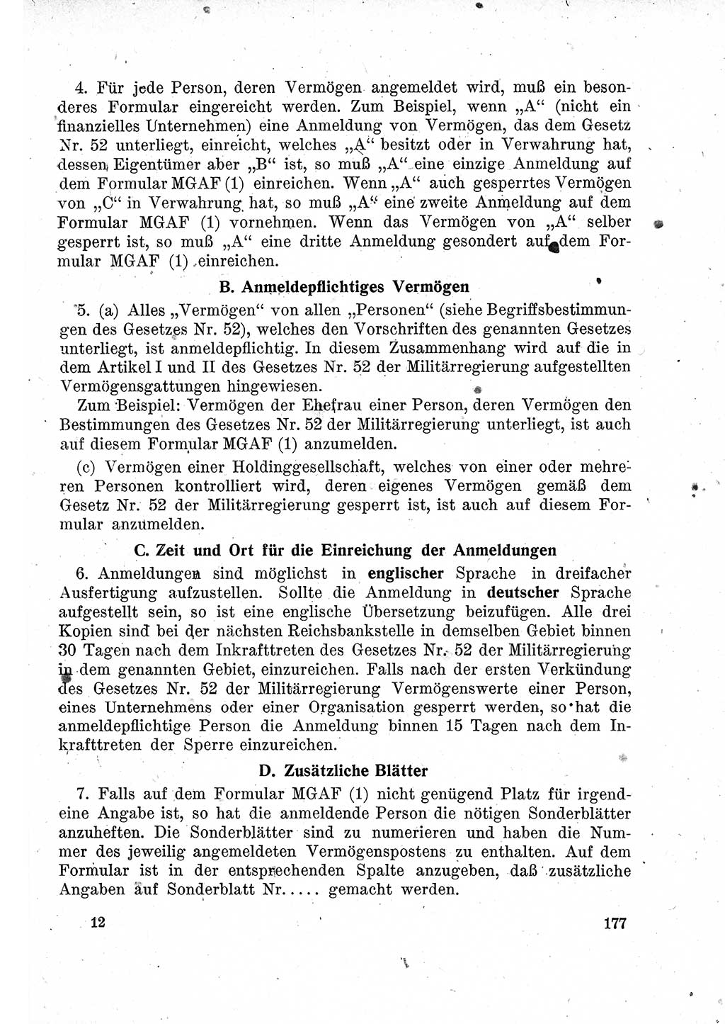 Das Recht der Besatzungsmacht (Deutschland), Proklamationen, Deklerationen, Verordnungen, Gesetze und Bekanntmachungen 1947, Seite 177 (R. Bes. Dtl. 1947, S. 177)