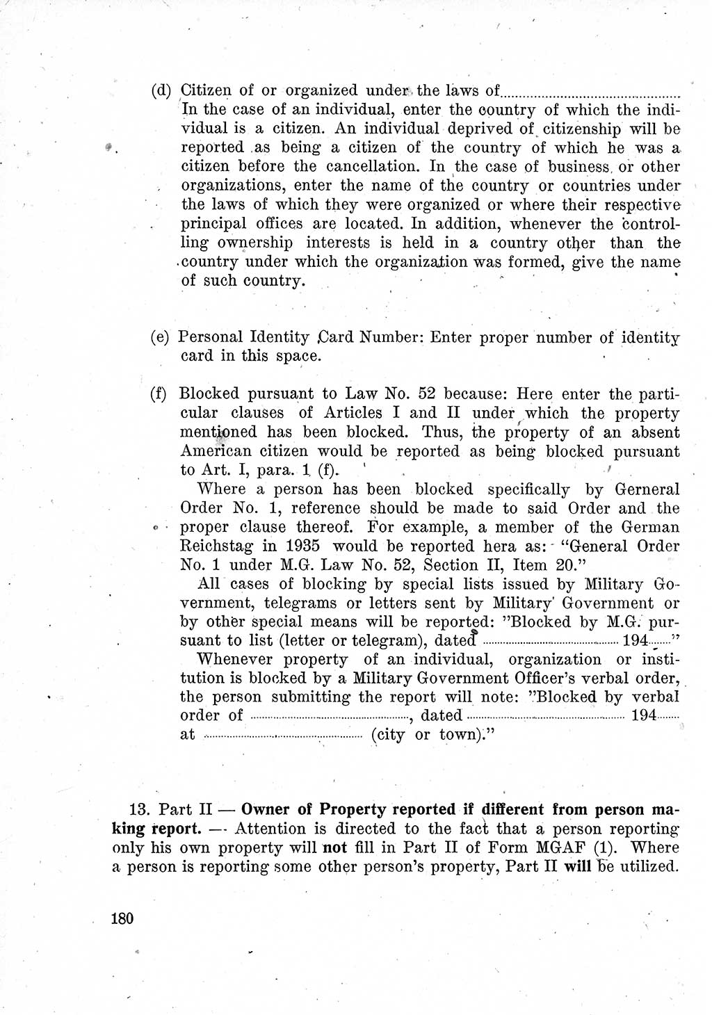 Das Recht der Besatzungsmacht (Deutschland), Proklamationen, Deklerationen, Verordnungen, Gesetze und Bekanntmachungen 1947, Seite 180 (R. Bes. Dtl. 1947, S. 180)