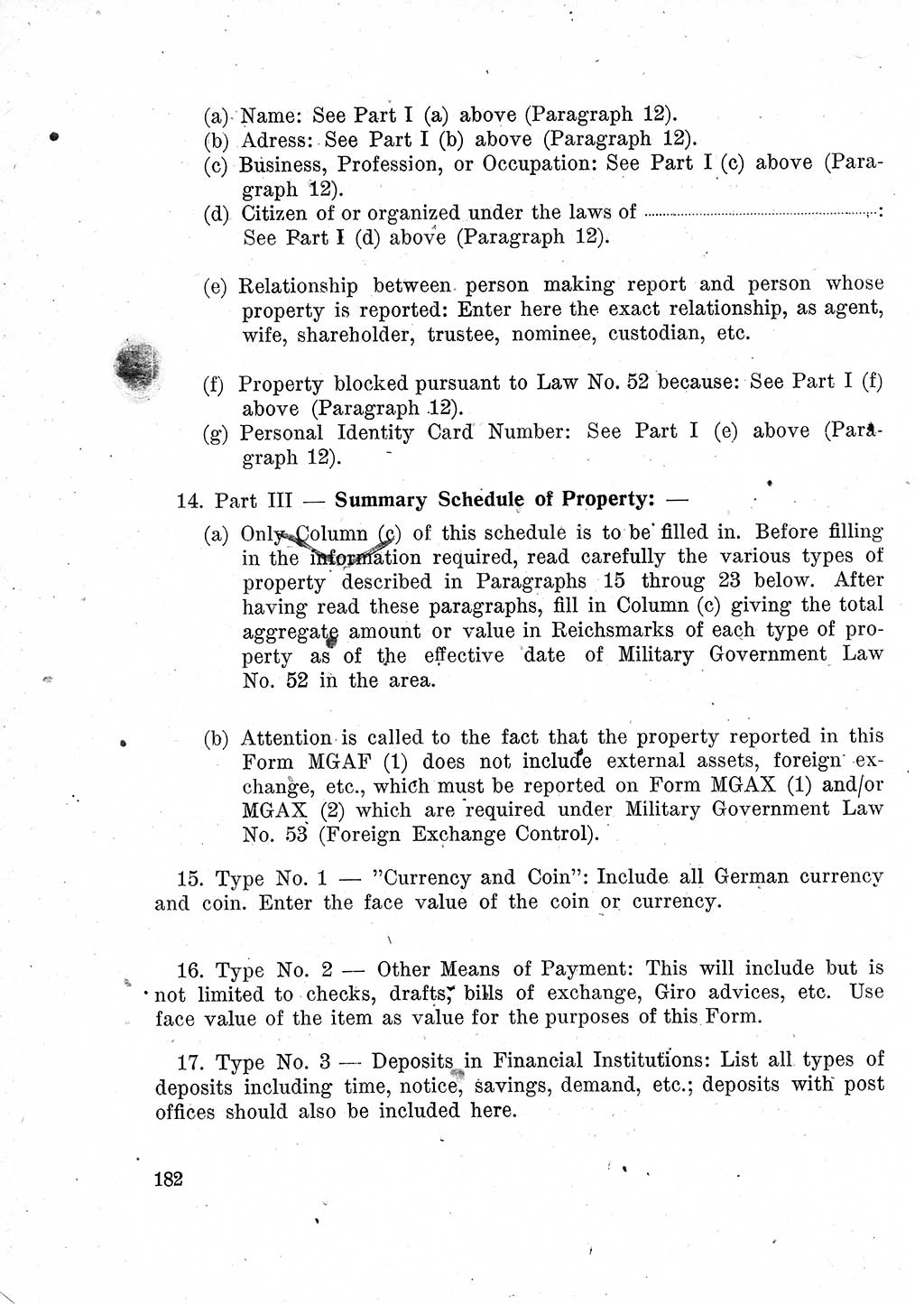 Das Recht der Besatzungsmacht (Deutschland), Proklamationen, Deklerationen, Verordnungen, Gesetze und Bekanntmachungen 1947, Seite 182 (R. Bes. Dtl. 1947, S. 182)