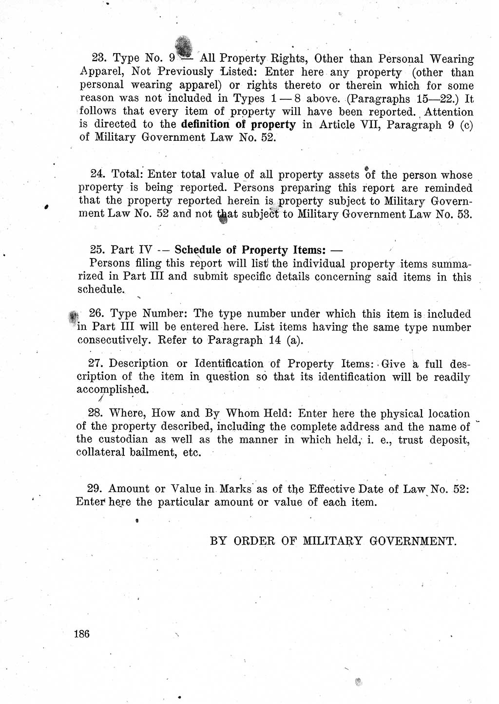 Das Recht der Besatzungsmacht (Deutschland), Proklamationen, Deklerationen, Verordnungen, Gesetze und Bekanntmachungen 1947, Seite 186 (R. Bes. Dtl. 1947, S. 186)