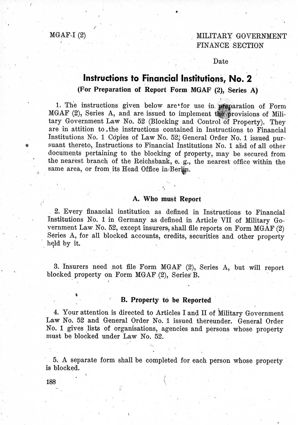 Das Recht der Besatzungsmacht (Deutschland), Proklamationen, Deklerationen, Verordnungen, Gesetze und Bekanntmachungen 1947, Seite 188 (R. Bes. Dtl. 1947, S. 188)