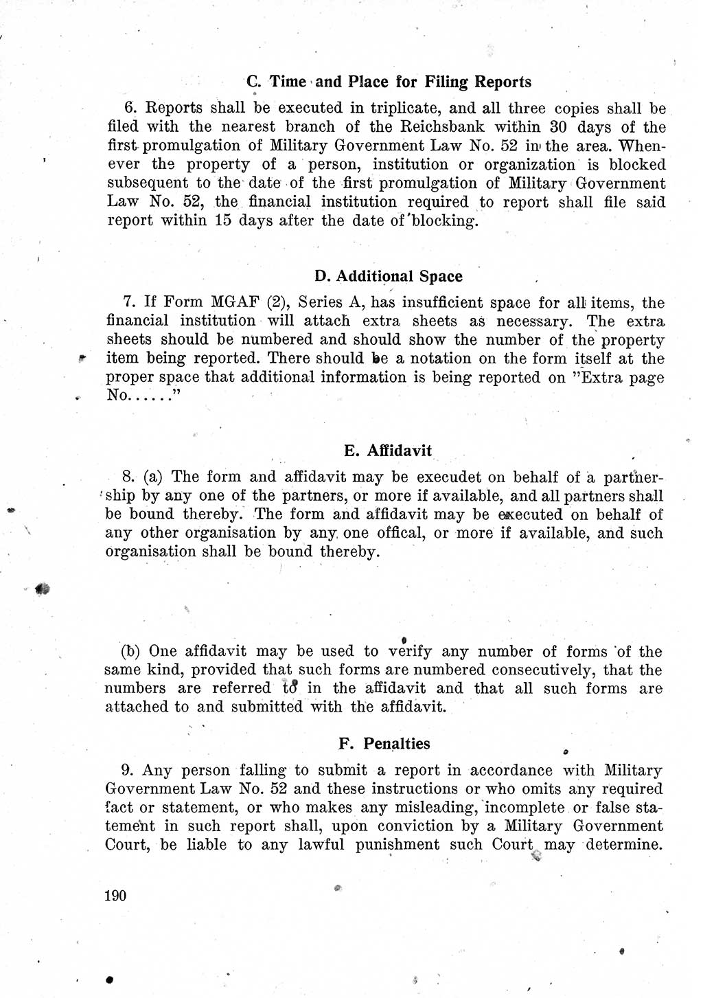 Das Recht der Besatzungsmacht (Deutschland), Proklamationen, Deklerationen, Verordnungen, Gesetze und Bekanntmachungen 1947, Seite 190 (R. Bes. Dtl. 1947, S. 190)