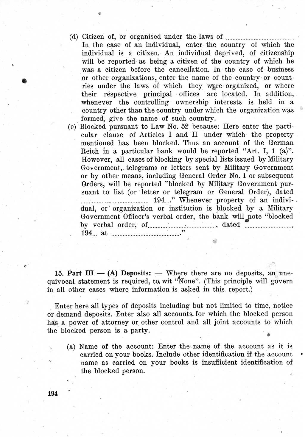 Das Recht der Besatzungsmacht (Deutschland), Proklamationen, Deklerationen, Verordnungen, Gesetze und Bekanntmachungen 1947, Seite 194 (R. Bes. Dtl. 1947, S. 194)