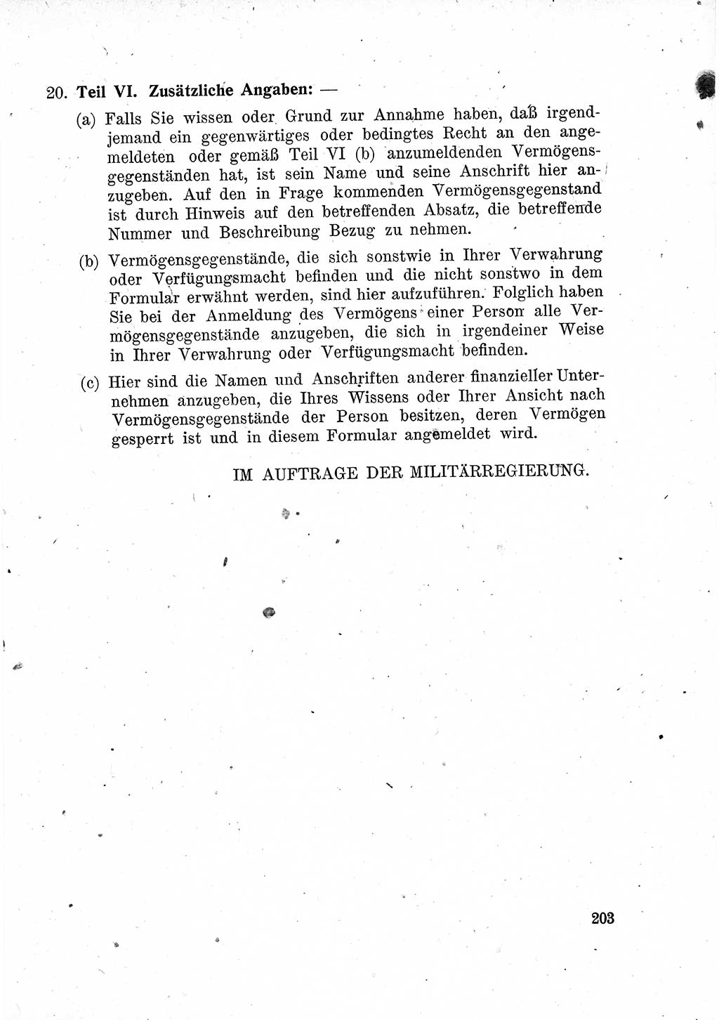 Das Recht der Besatzungsmacht (Deutschland), Proklamationen, Deklerationen, Verordnungen, Gesetze und Bekanntmachungen 1947, Seite 203 (R. Bes. Dtl. 1947, S. 203)