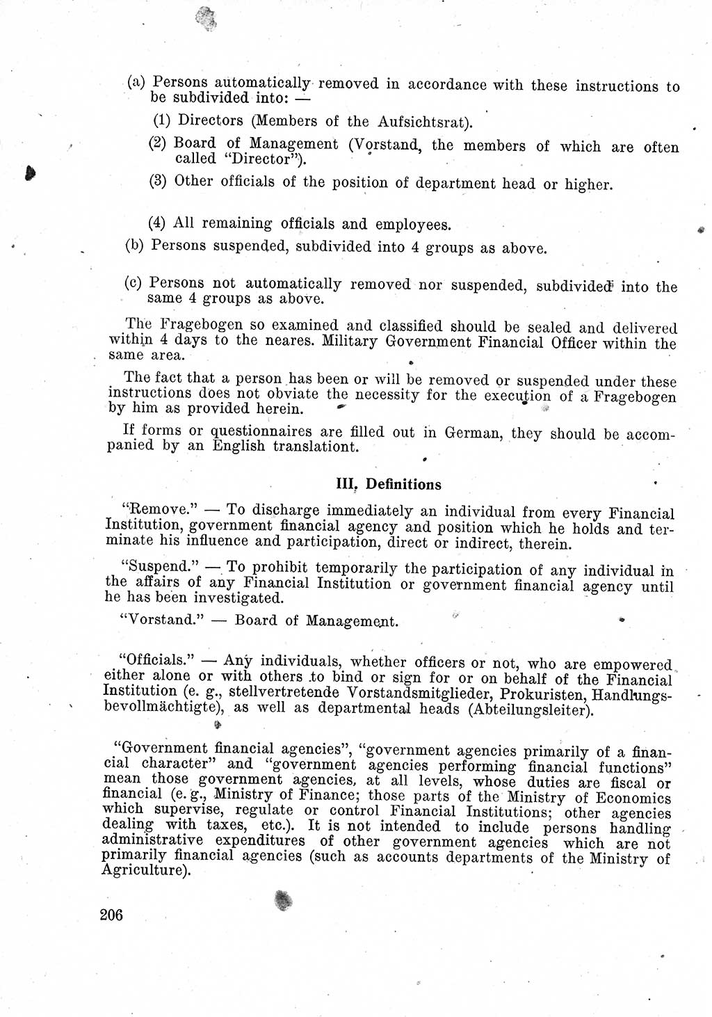Das Recht der Besatzungsmacht (Deutschland), Proklamationen, Deklerationen, Verordnungen, Gesetze und Bekanntmachungen 1947, Seite 206 (R. Bes. Dtl. 1947, S. 206)