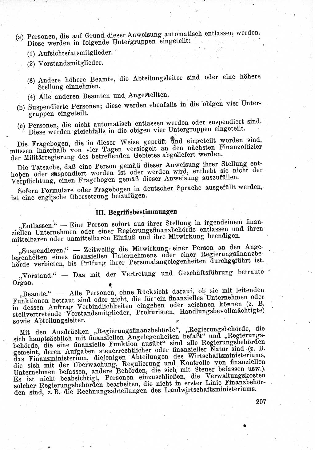 Das Recht der Besatzungsmacht (Deutschland), Proklamationen, Deklerationen, Verordnungen, Gesetze und Bekanntmachungen 1947, Seite 207 (R. Bes. Dtl. 1947, S. 207)