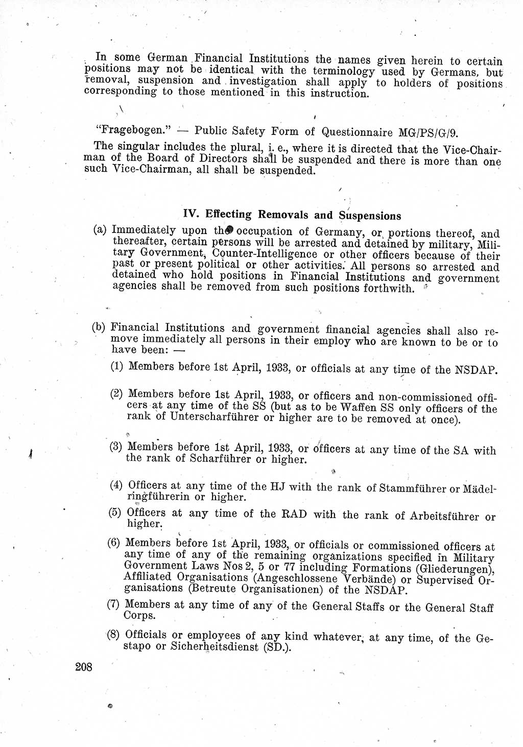 Das Recht der Besatzungsmacht (Deutschland), Proklamationen, Deklerationen, Verordnungen, Gesetze und Bekanntmachungen 1947, Seite 208 (R. Bes. Dtl. 1947, S. 208)