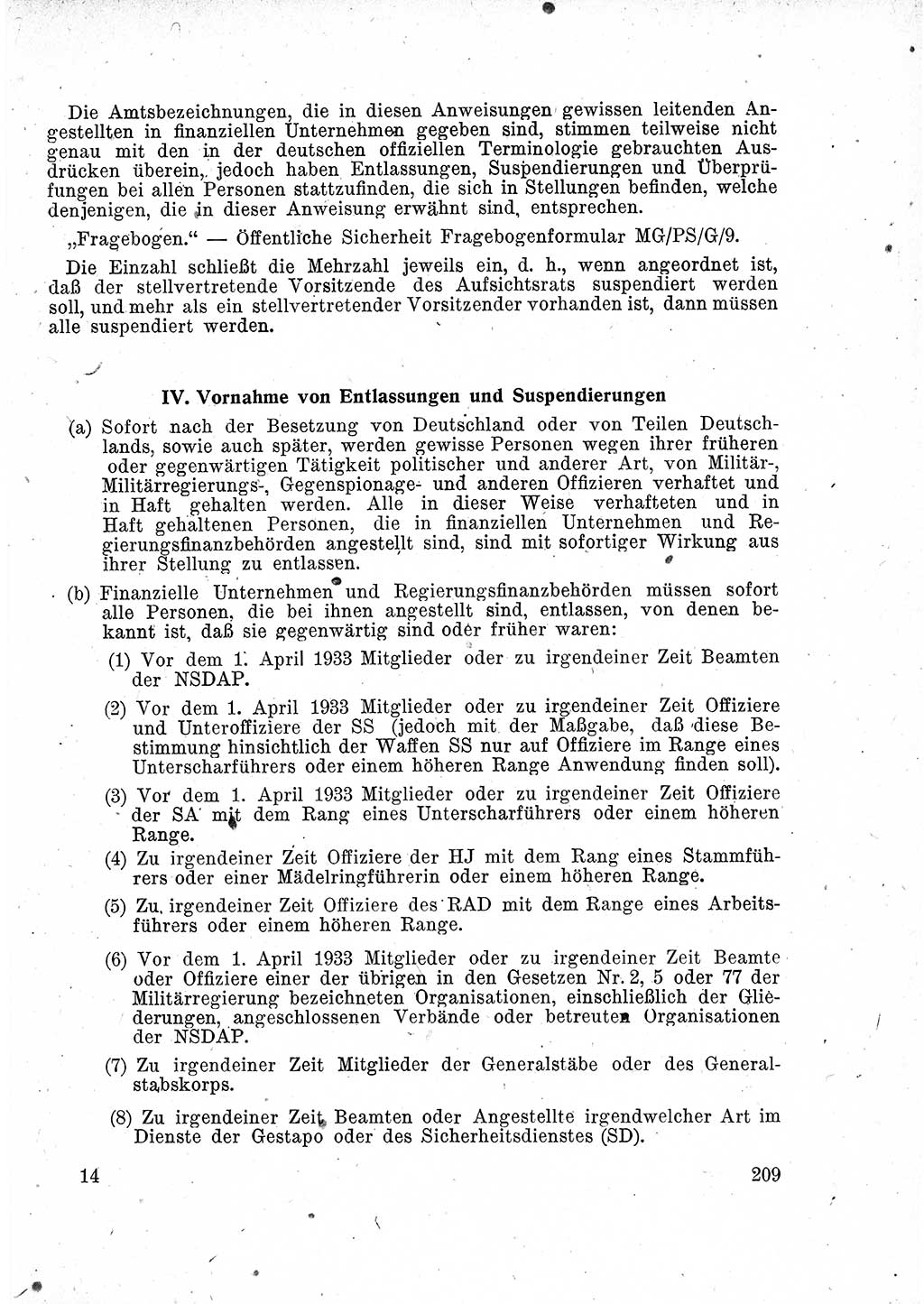 Das Recht der Besatzungsmacht (Deutschland), Proklamationen, Deklerationen, Verordnungen, Gesetze und Bekanntmachungen 1947, Seite 209 (R. Bes. Dtl. 1947, S. 209)