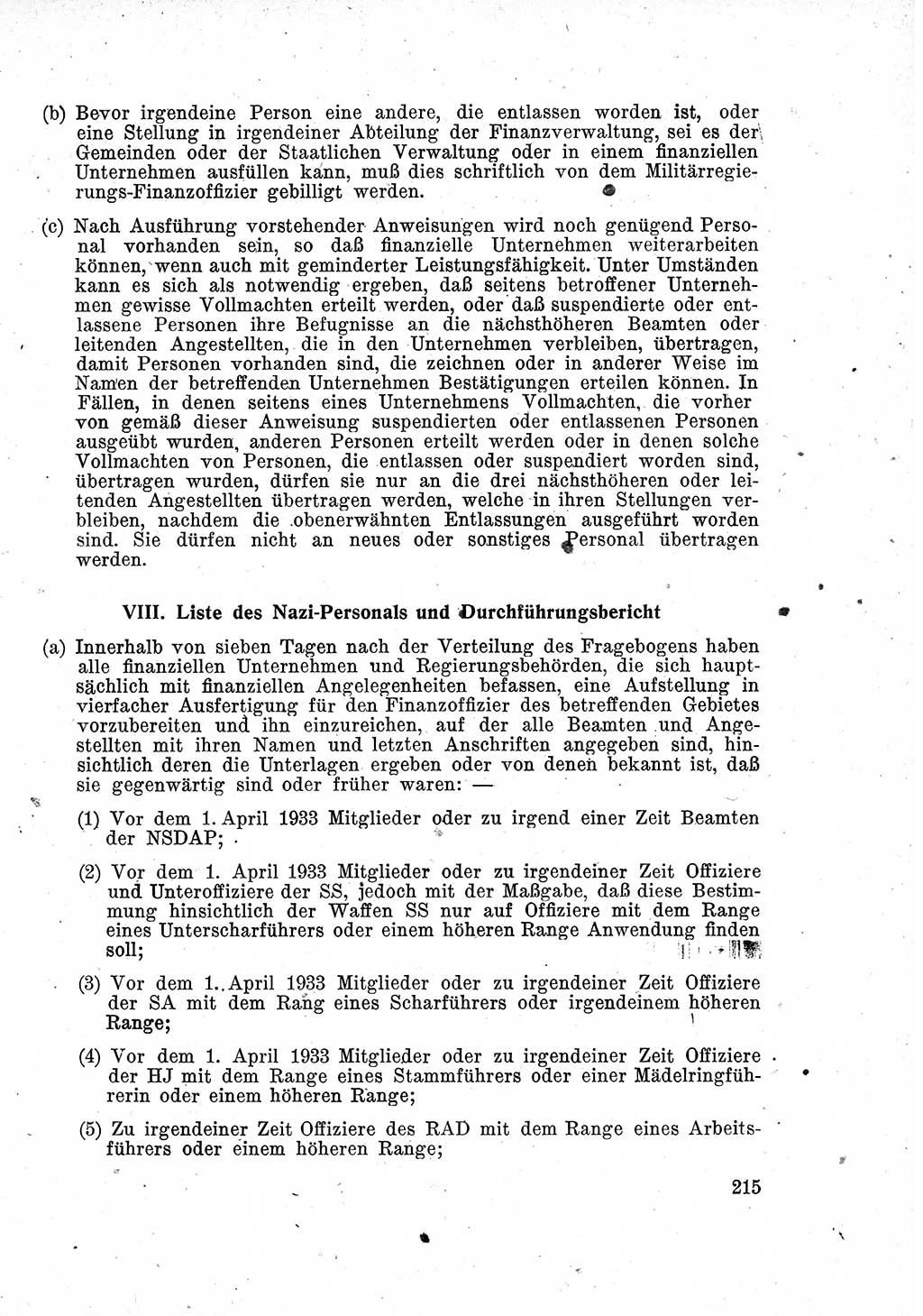 Das Recht der Besatzungsmacht (Deutschland), Proklamationen, Deklerationen, Verordnungen, Gesetze und Bekanntmachungen 1947, Seite 215 (R. Bes. Dtl. 1947, S. 215)