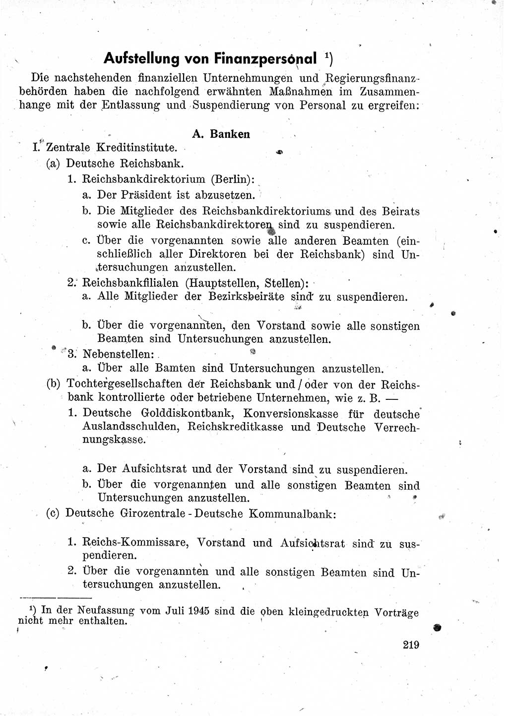 Das Recht der Besatzungsmacht (Deutschland), Proklamationen, Deklerationen, Verordnungen, Gesetze und Bekanntmachungen 1947, Seite 219 (R. Bes. Dtl. 1947, S. 219)
