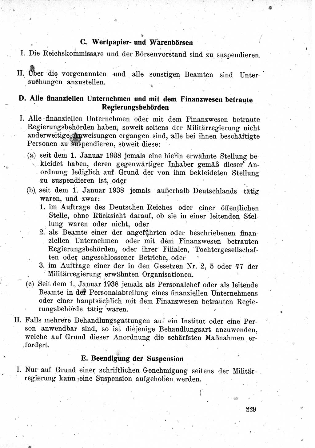 Das Recht der Besatzungsmacht (Deutschland), Proklamationen, Deklerationen, Verordnungen, Gesetze und Bekanntmachungen 1947, Seite 229 (R. Bes. Dtl. 1947, S. 229)