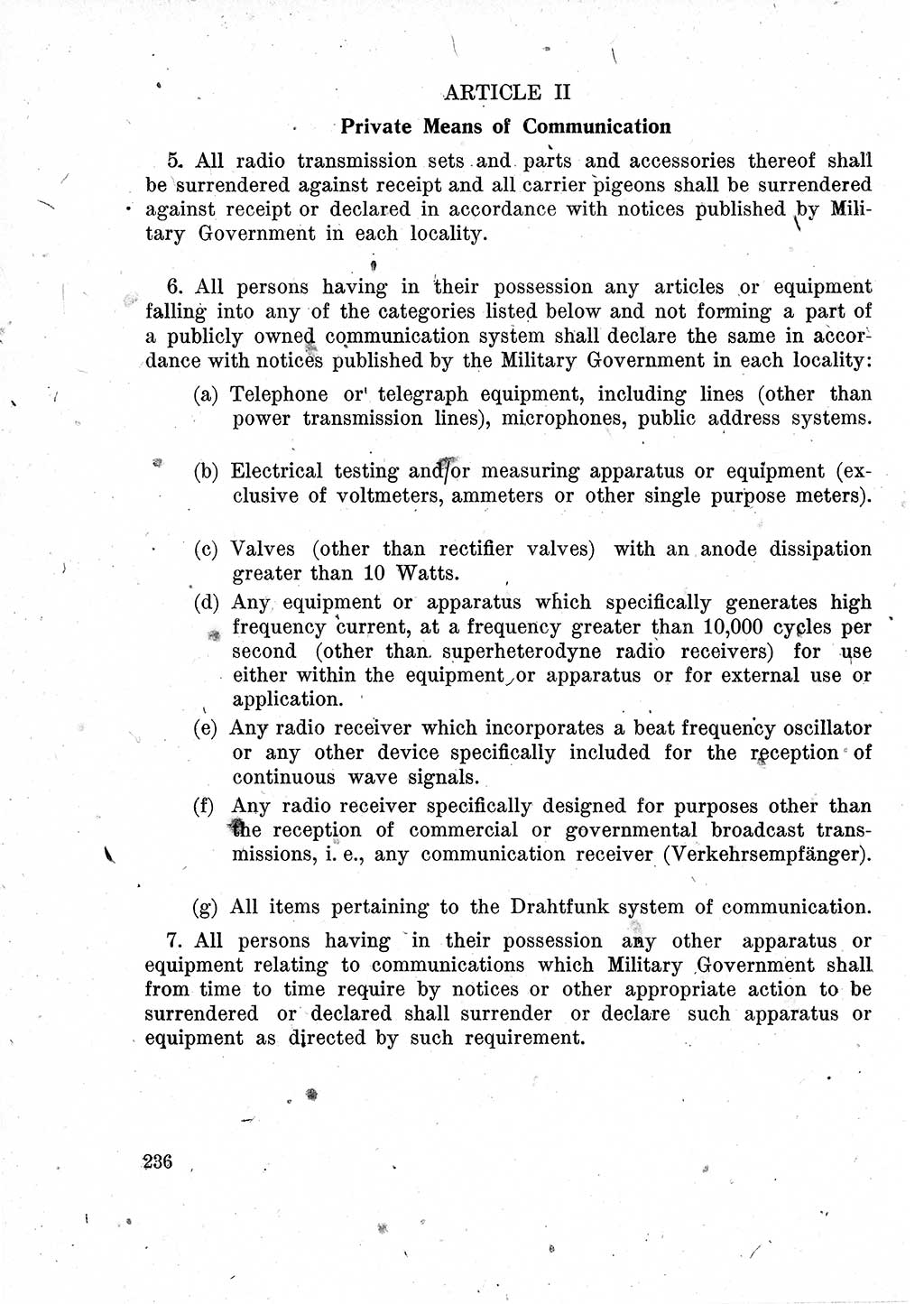 Das Recht der Besatzungsmacht (Deutschland), Proklamationen, Deklerationen, Verordnungen, Gesetze und Bekanntmachungen 1947, Seite 236 (R. Bes. Dtl. 1947, S. 236)
