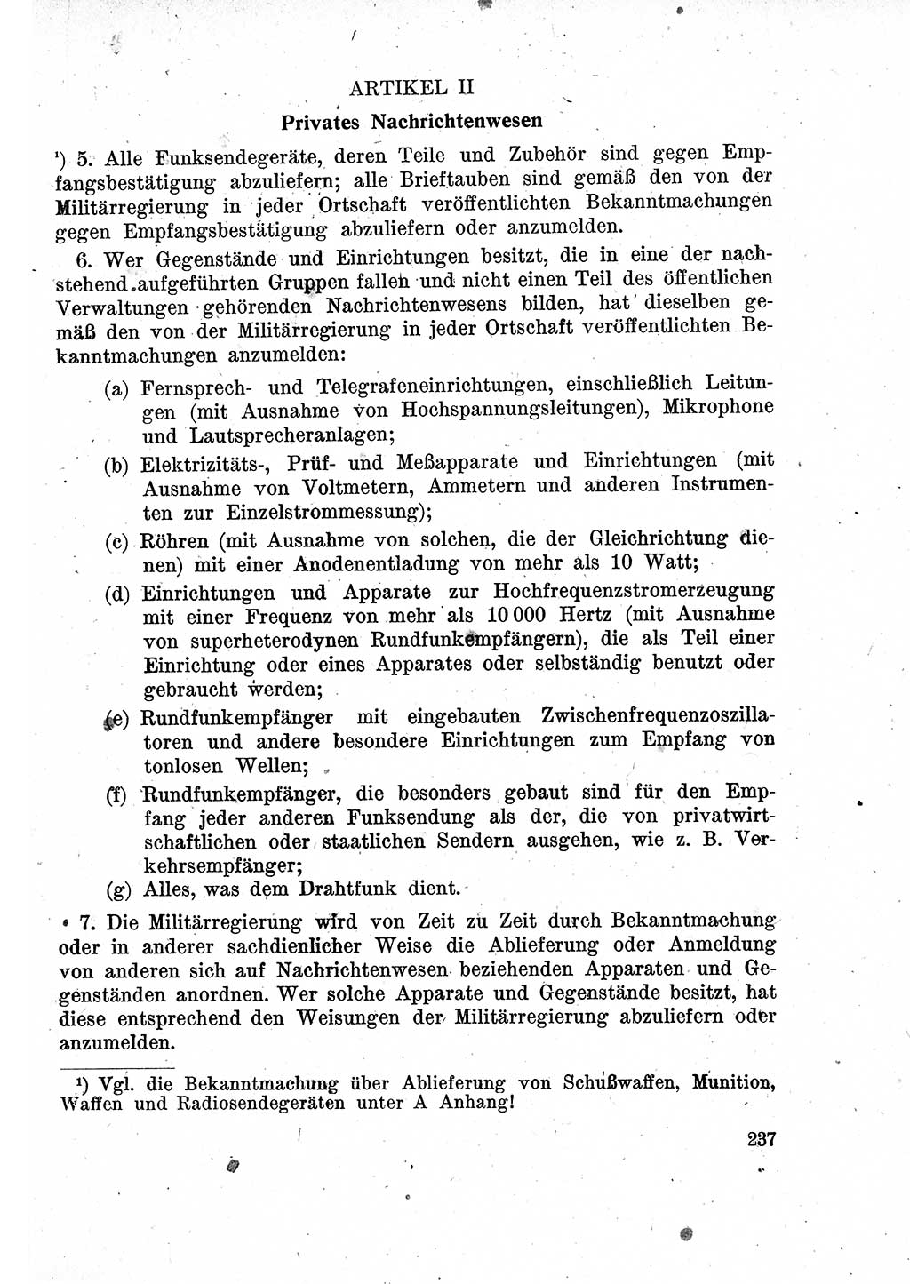 Das Recht der Besatzungsmacht (Deutschland), Proklamationen, Deklerationen, Verordnungen, Gesetze und Bekanntmachungen 1947, Seite 237 (R. Bes. Dtl. 1947, S. 237)