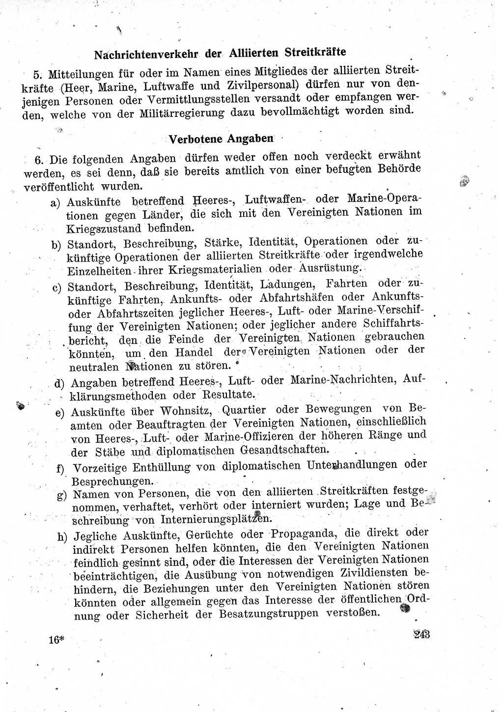 Das Recht der Besatzungsmacht (Deutschland), Proklamationen, Deklerationen, Verordnungen, Gesetze und Bekanntmachungen 1947, Seite 243 (R. Bes. Dtl. 1947, S. 243)