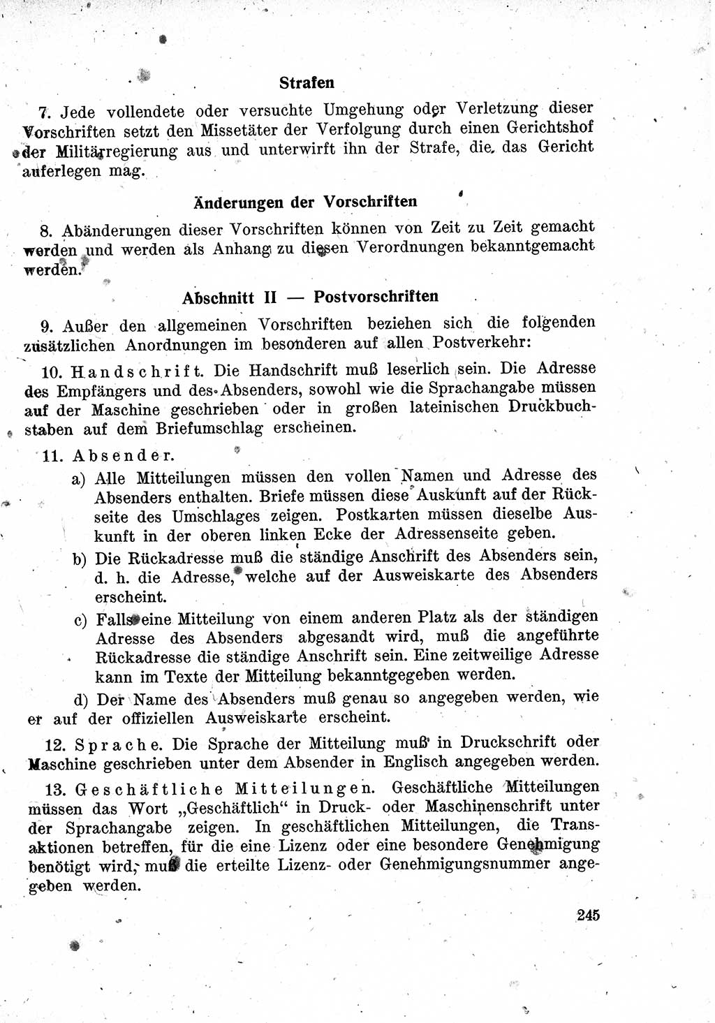 Das Recht der Besatzungsmacht (Deutschland), Proklamationen, Deklerationen, Verordnungen, Gesetze und Bekanntmachungen 1947, Seite 245 (R. Bes. Dtl. 1947, S. 245)