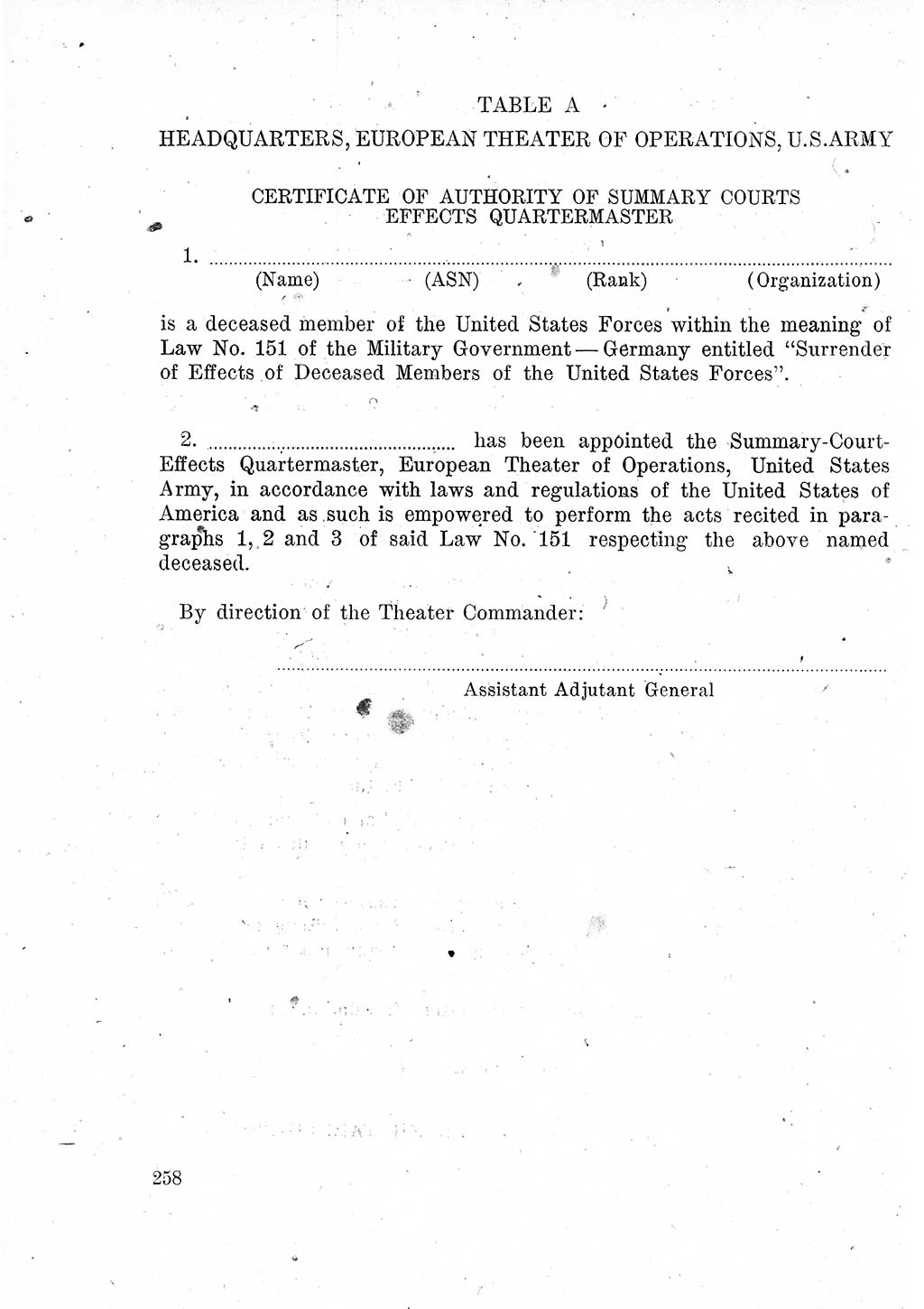 Das Recht der Besatzungsmacht (Deutschland), Proklamationen, Deklerationen, Verordnungen, Gesetze und Bekanntmachungen 1947, Seite 258 (R. Bes. Dtl. 1947, S. 258)