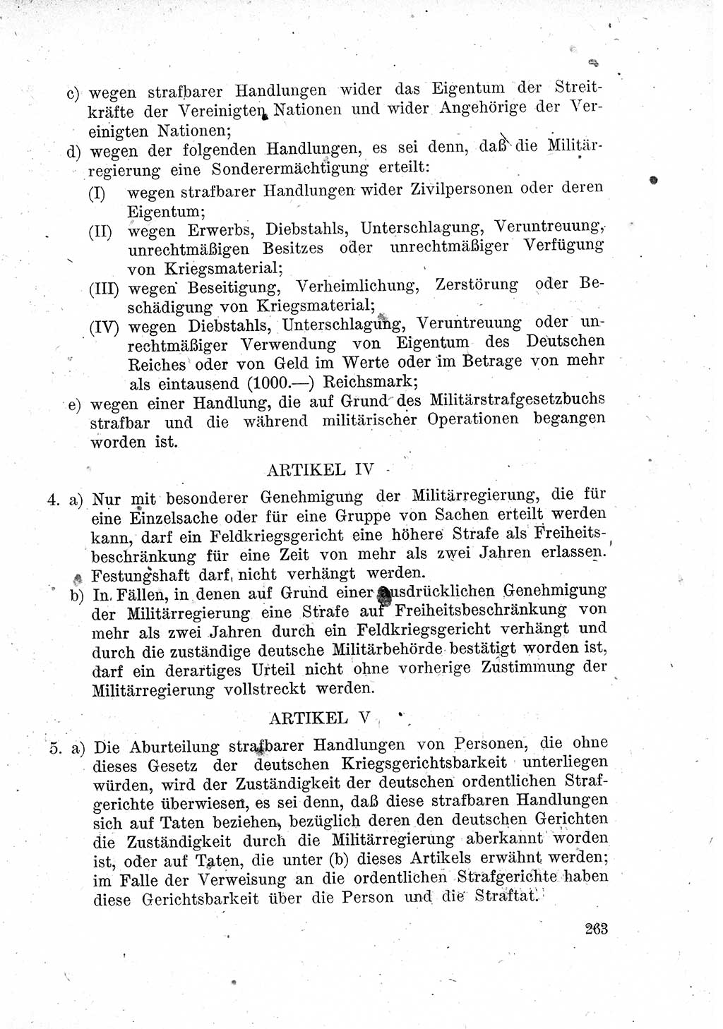 Das Recht der Besatzungsmacht (Deutschland), Proklamationen, Deklerationen, Verordnungen, Gesetze und Bekanntmachungen 1947, Seite 263 (R. Bes. Dtl. 1947, S. 263)