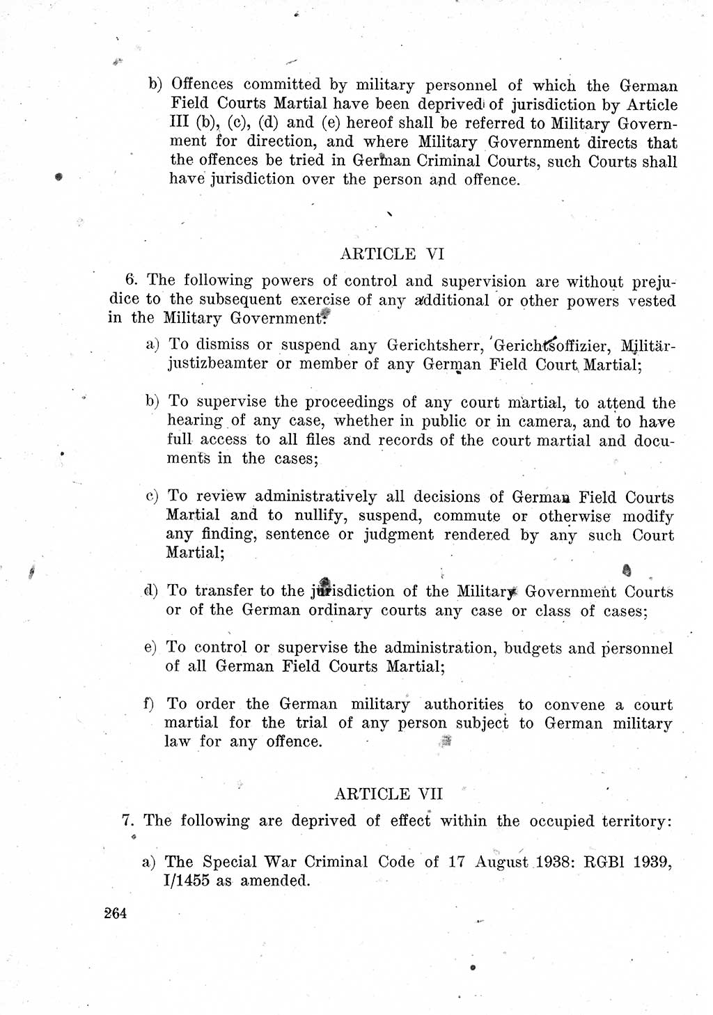 Das Recht der Besatzungsmacht (Deutschland), Proklamationen, Deklerationen, Verordnungen, Gesetze und Bekanntmachungen 1947, Seite 264 (R. Bes. Dtl. 1947, S. 264)