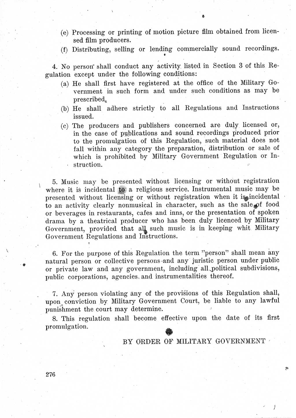 Das Recht der Besatzungsmacht (Deutschland), Proklamationen, Deklerationen, Verordnungen, Gesetze und Bekanntmachungen 1947, Seite 276 (R. Bes. Dtl. 1947, S. 276)