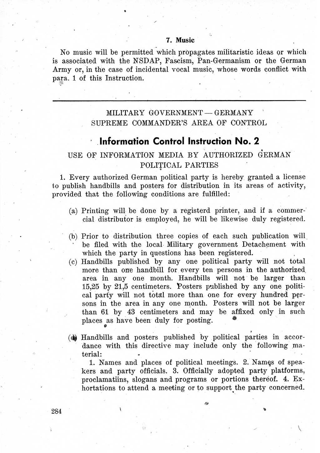 Das Recht der Besatzungsmacht (Deutschland), Proklamationen, Deklerationen, Verordnungen, Gesetze und Bekanntmachungen 1947, Seite 284 (R. Bes. Dtl. 1947, S. 284)