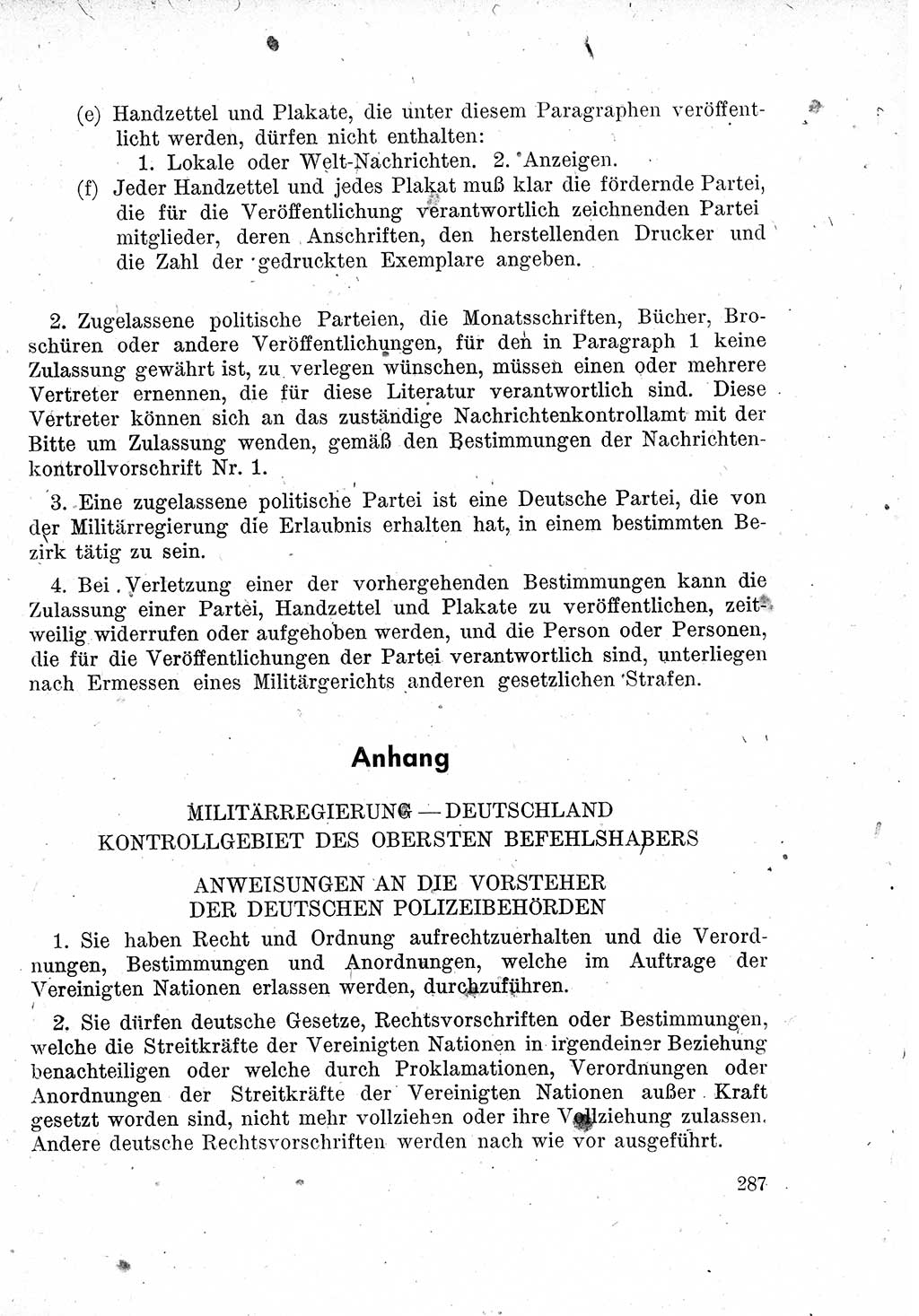 Das Recht der Besatzungsmacht (Deutschland), Proklamationen, Deklerationen, Verordnungen, Gesetze und Bekanntmachungen 1947, Seite 287 (R. Bes. Dtl. 1947, S. 287)