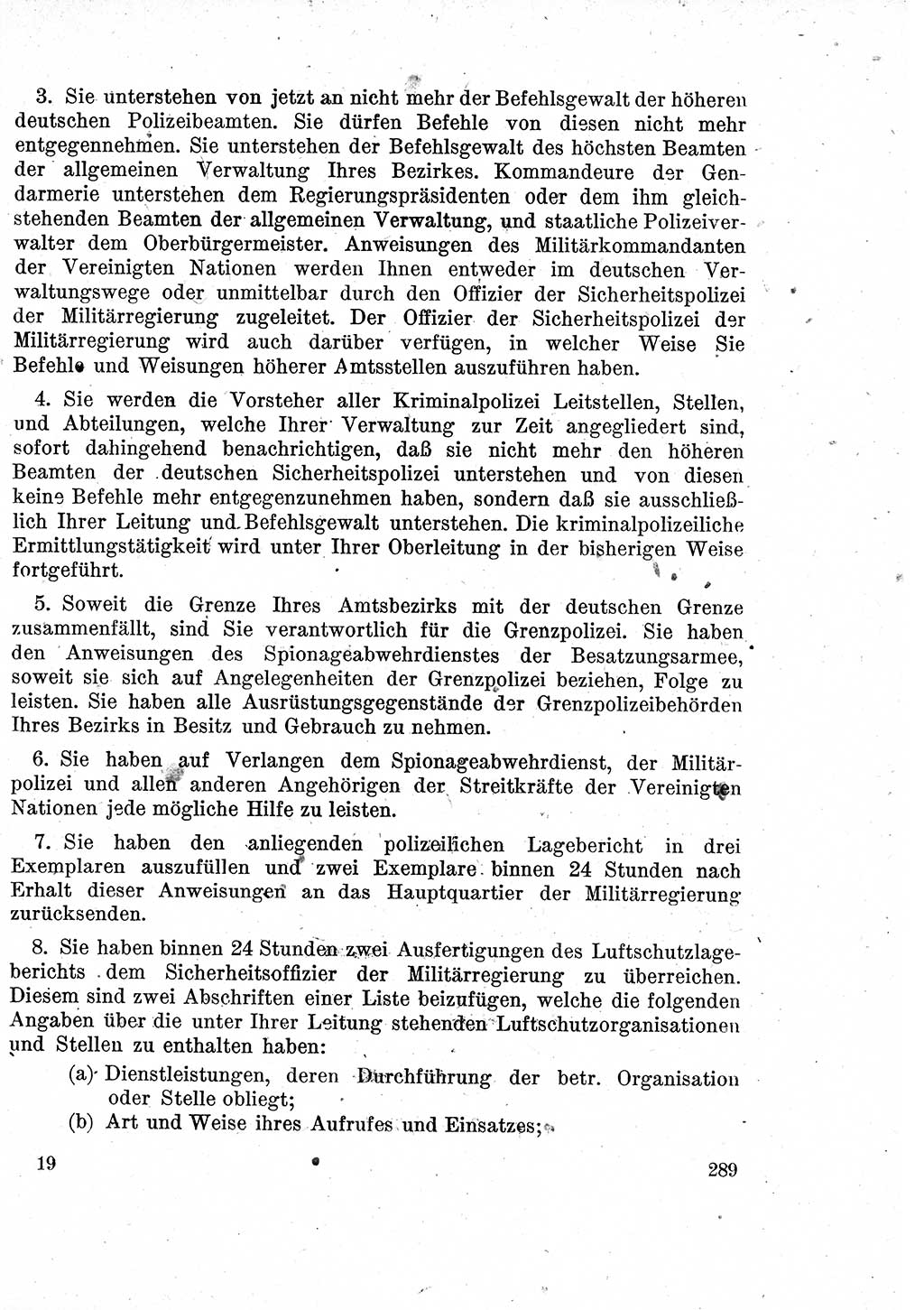 Das Recht der Besatzungsmacht (Deutschland), Proklamationen, Deklerationen, Verordnungen, Gesetze und Bekanntmachungen 1947, Seite 289 (R. Bes. Dtl. 1947, S. 289)